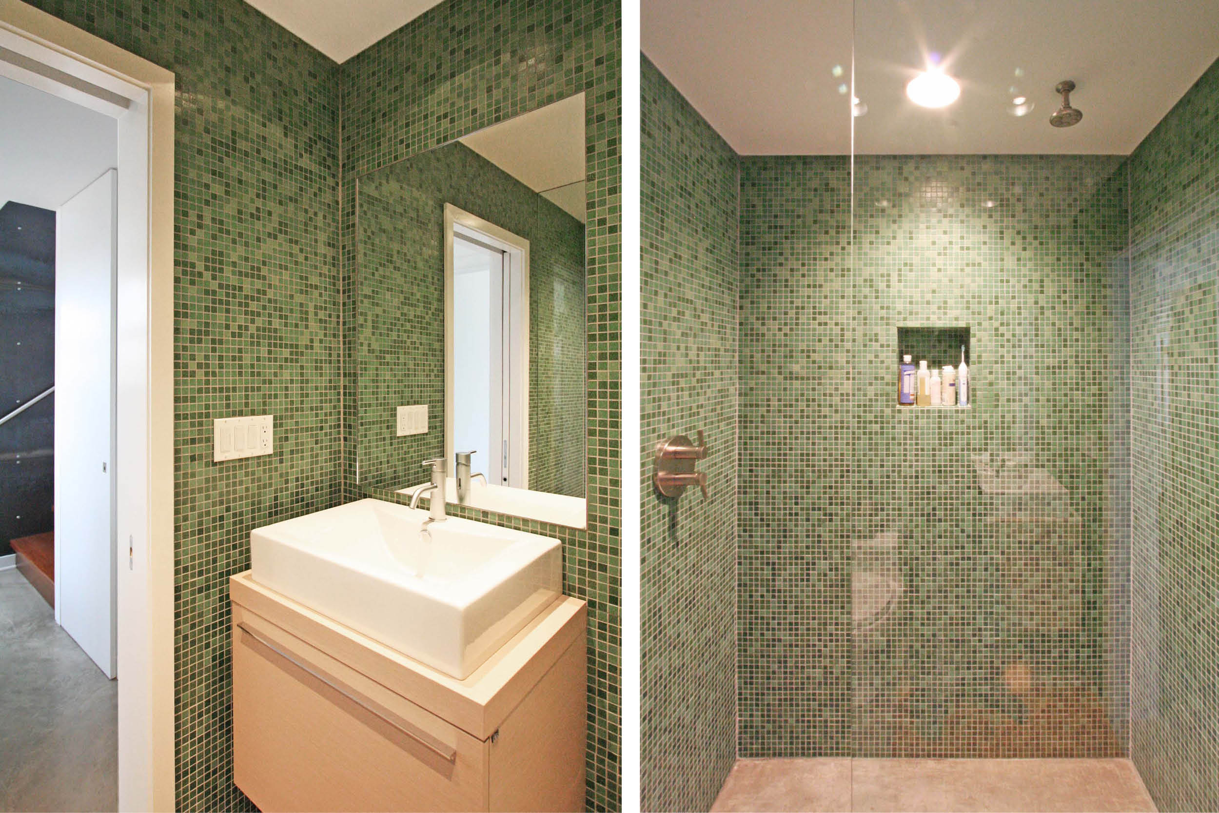 Modern Modular Prefab House Country Retreat | Bathroom Mosaic Tile Custom | RES4
