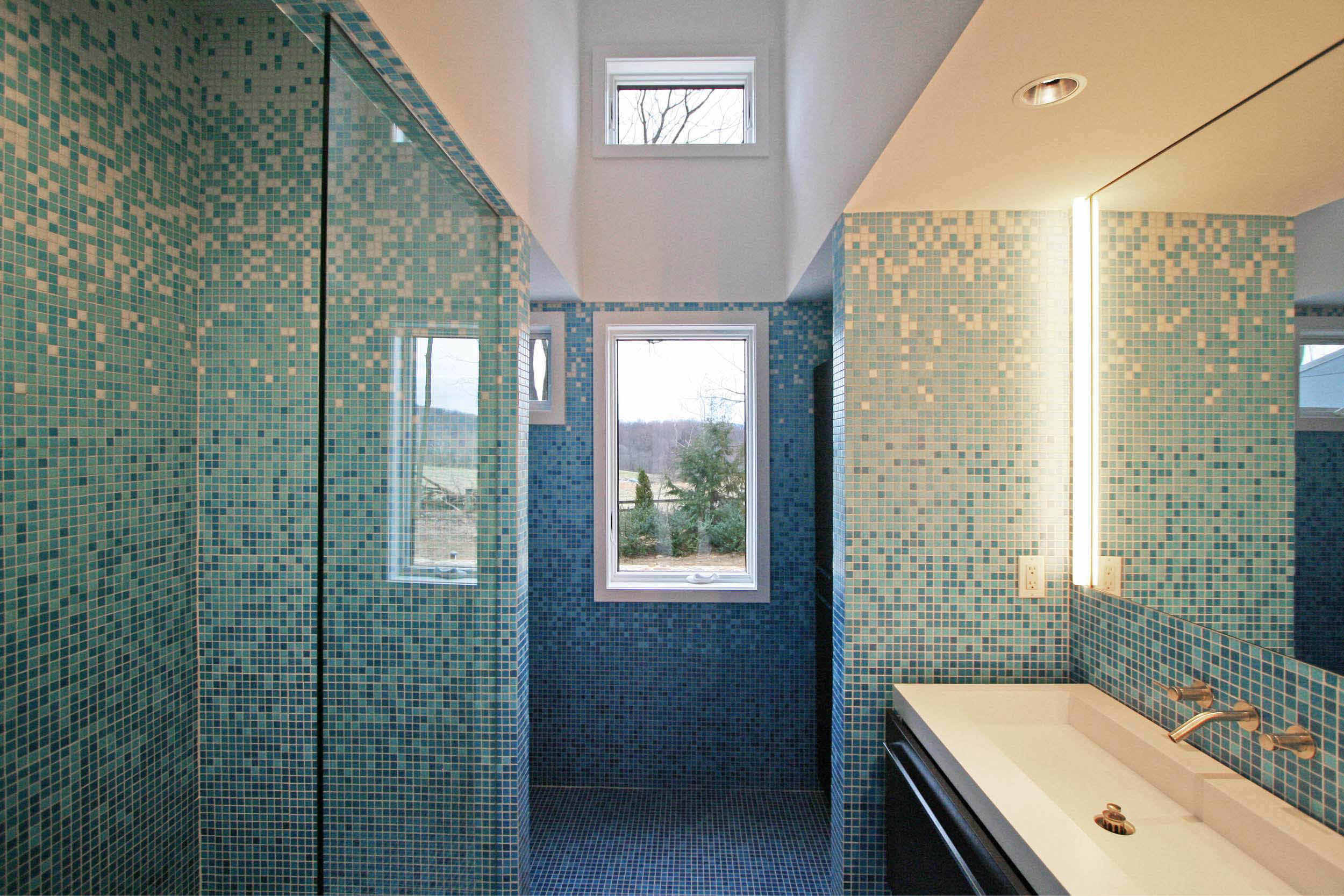Modern Modular Prefab House Country Retreat | Master Bath Mosaic Tile Custom | RES4