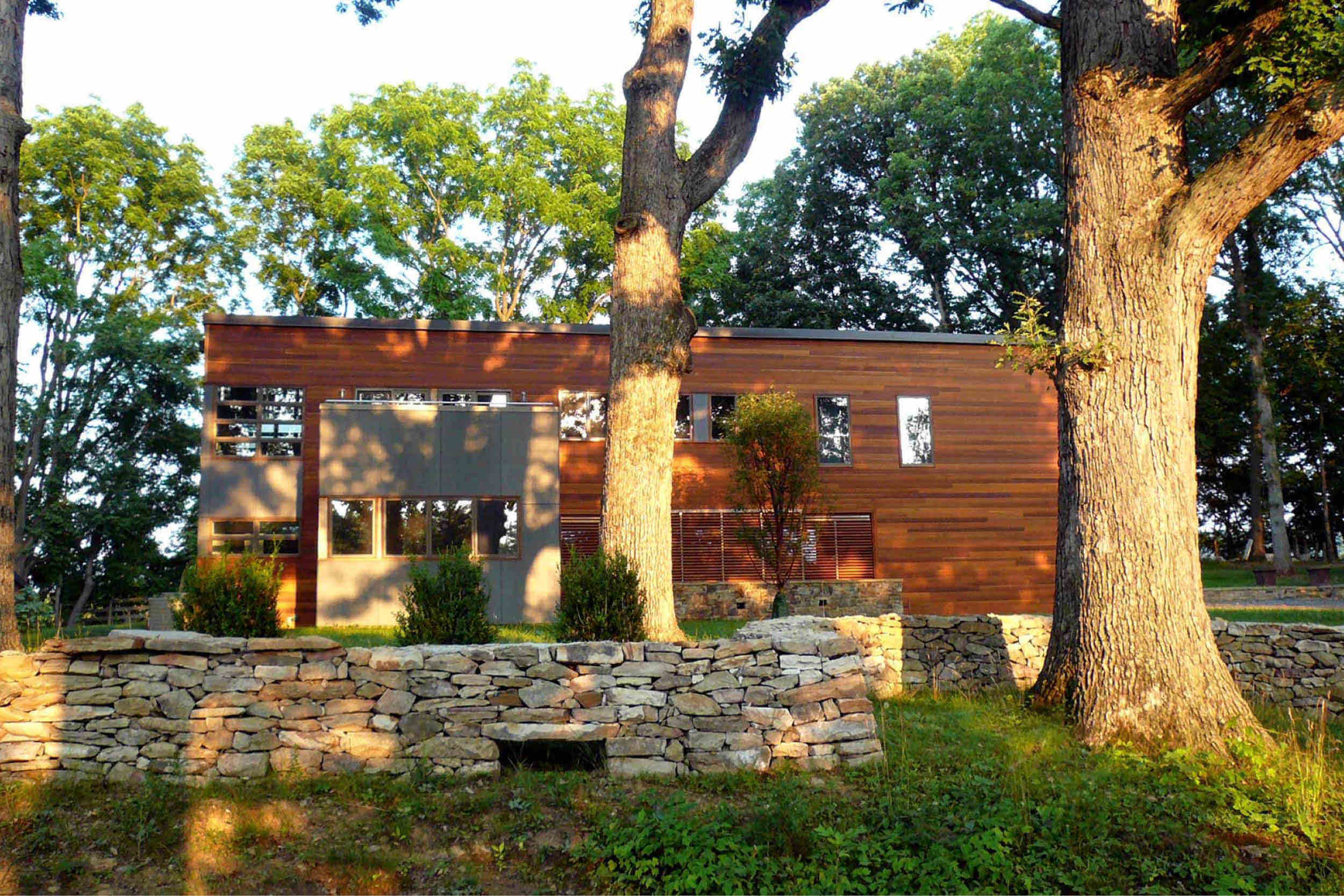 Modern Modular Prefab House Country Retreat | Cedar Siding Stone Wall | RES4