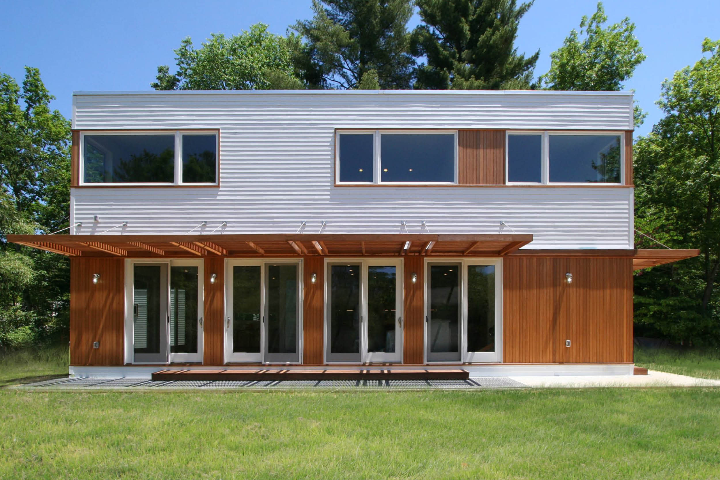 Modern Modular Prefab House | Maryland | Cedar White Metal Siding Terrace Sliding Doors | RES4