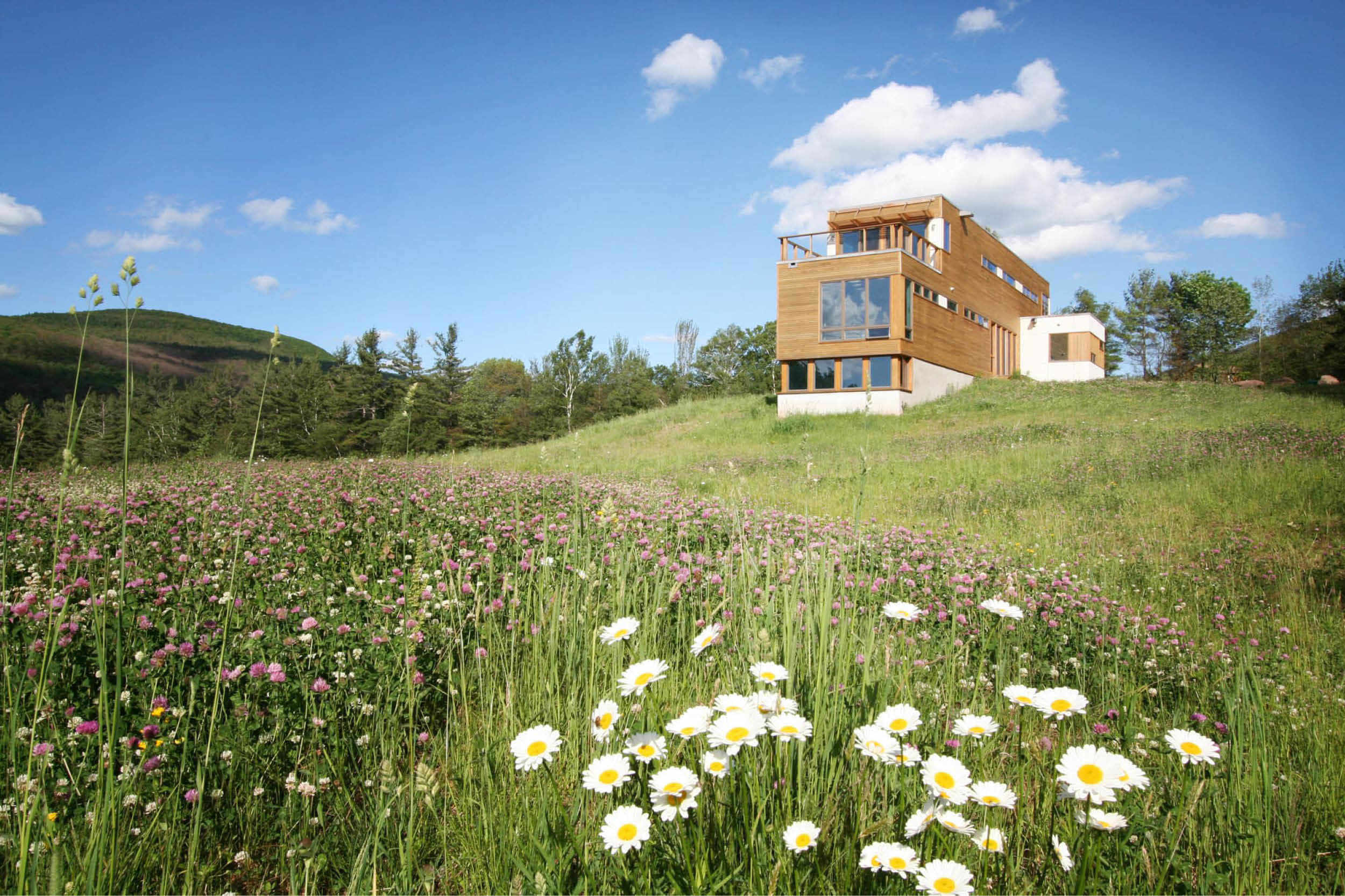 Modern Modular Prefab Meadow House | New York State | Cedar White Siding Large Windows Roof Decks Cable Rail | RES4