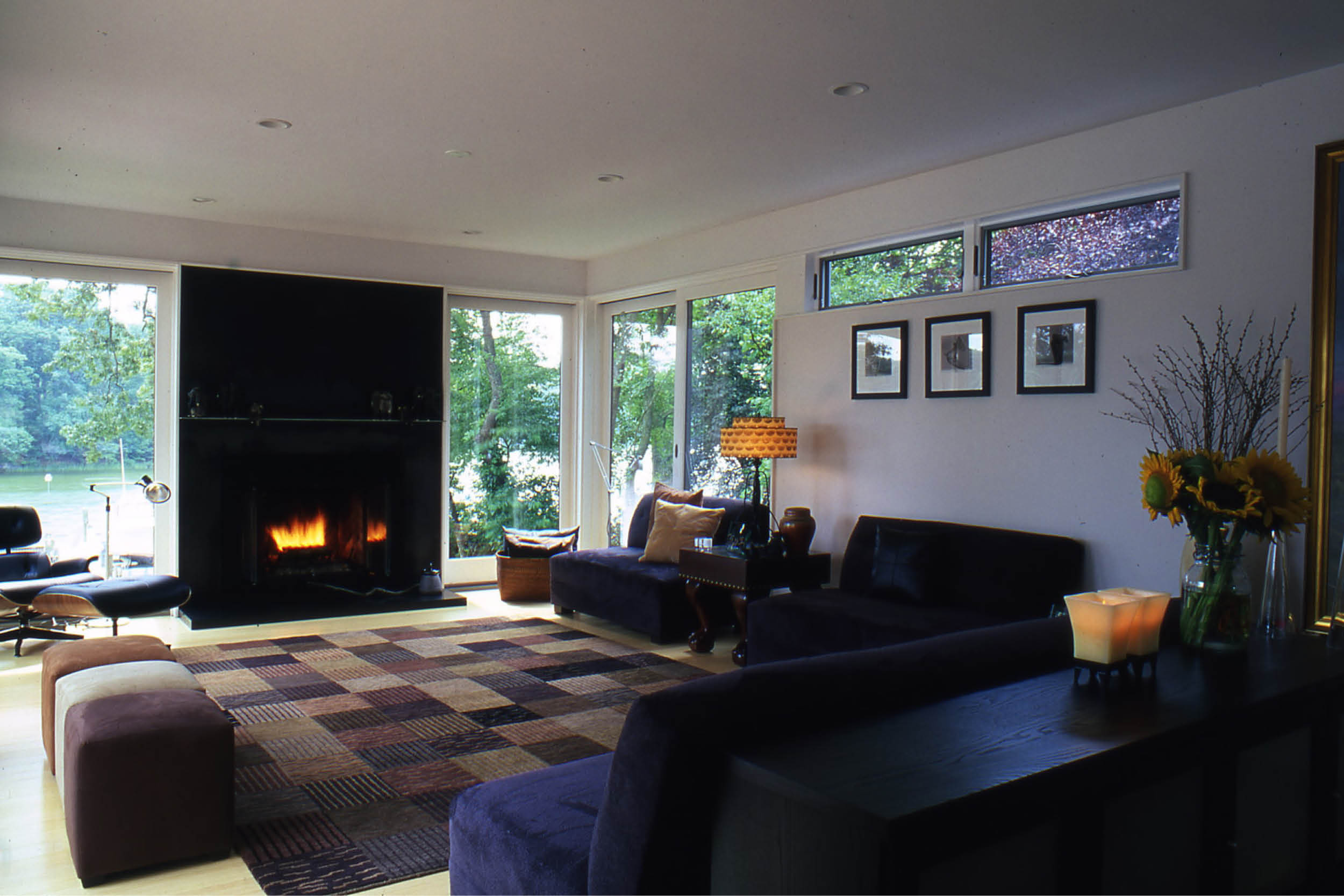 Modern Modular Prefab House | Annapolis Maryland Chesapeake Bay | Living Room Fireplace Black Steel Large Windows | RES4