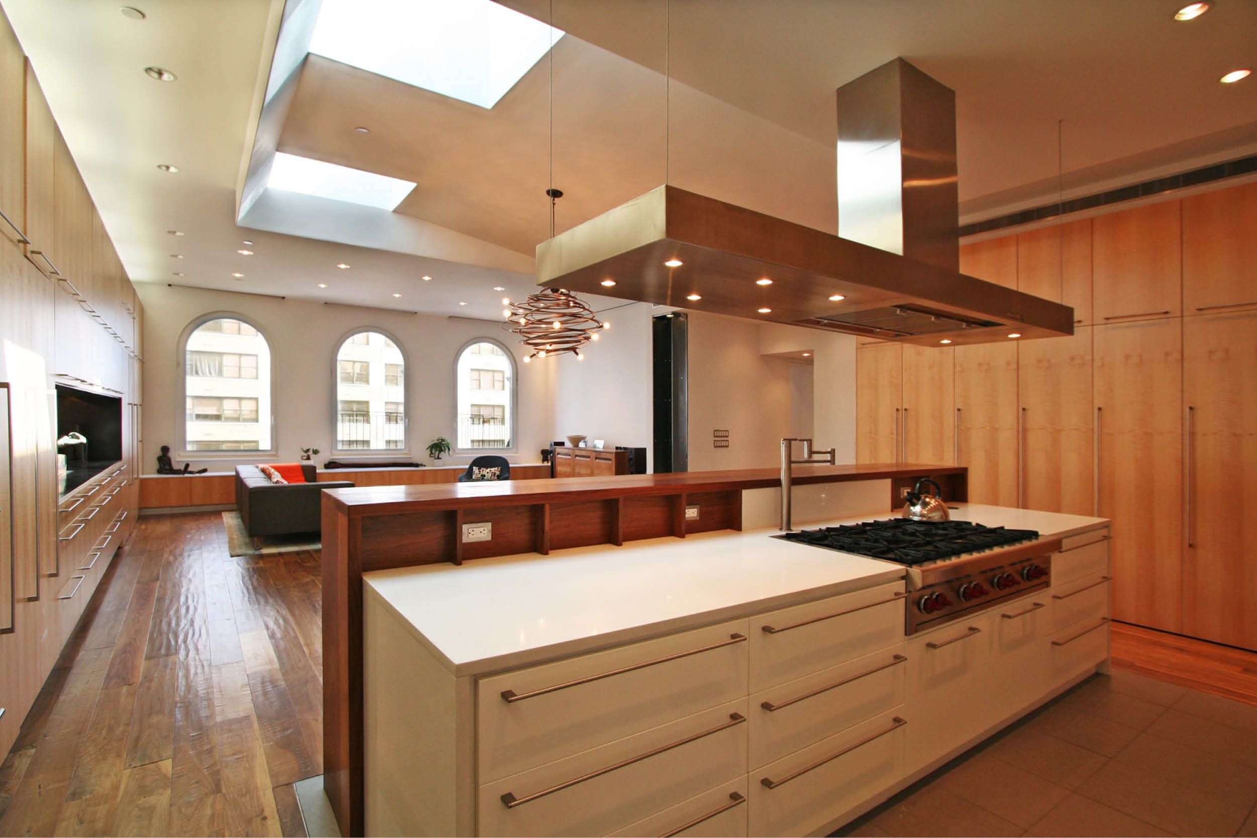 Loft Apartment Renovation | Union Square New York City 14th Street | Kitchen Built In Custom Cabinets Island Skylights | RES4