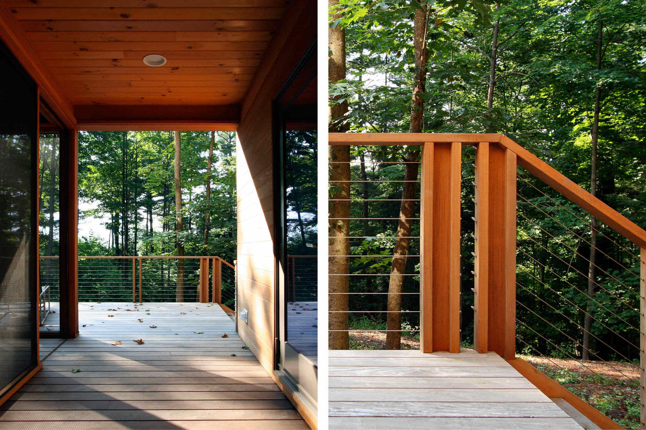 Modern Modular Prefab House | Berkshire Massachusetts | Covered Porch Cedar Ceiling Ipe Deck Cedar Cable Rail | RES4