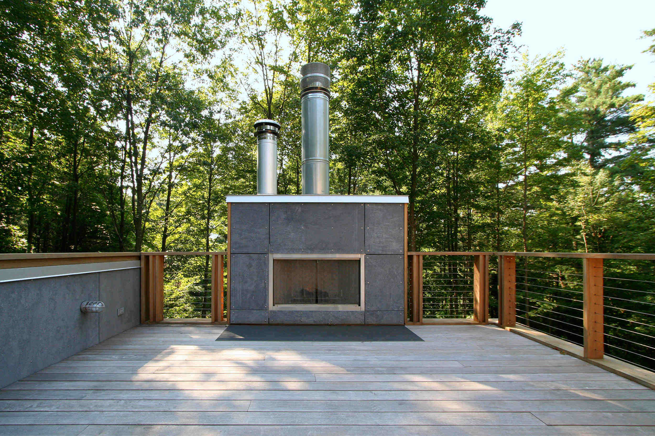 Modern Modular Prefab House | Berkshire Massachusetts | Roof Deck Fireplace Ipe Cedar Cable Rails | RES4