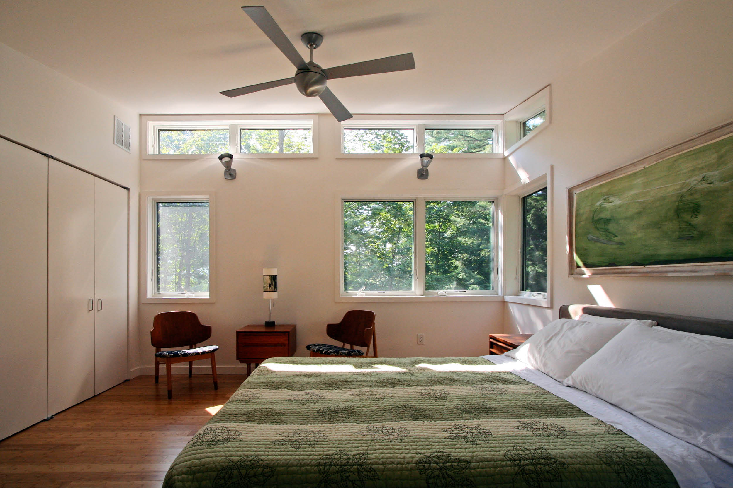 Modern Modular Prefab House | Berkshire Massachusetts | Bedroom Butterfly Roof Strip Windows | RES4