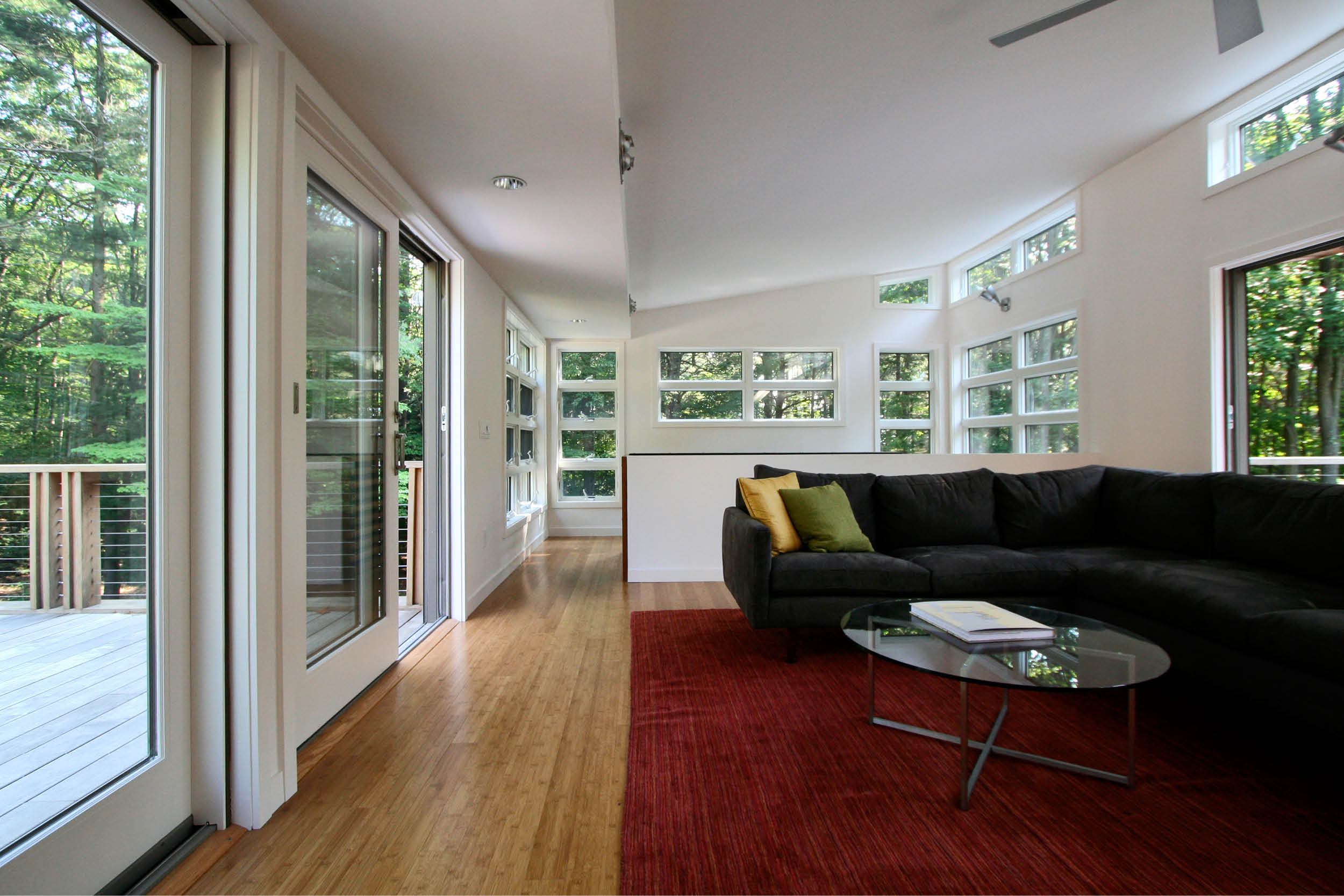 Modern Modular Prefab House | Berkshire Massachusetts | Living Room Sliding Doors Butterfly Roof Strip Windows | RES4