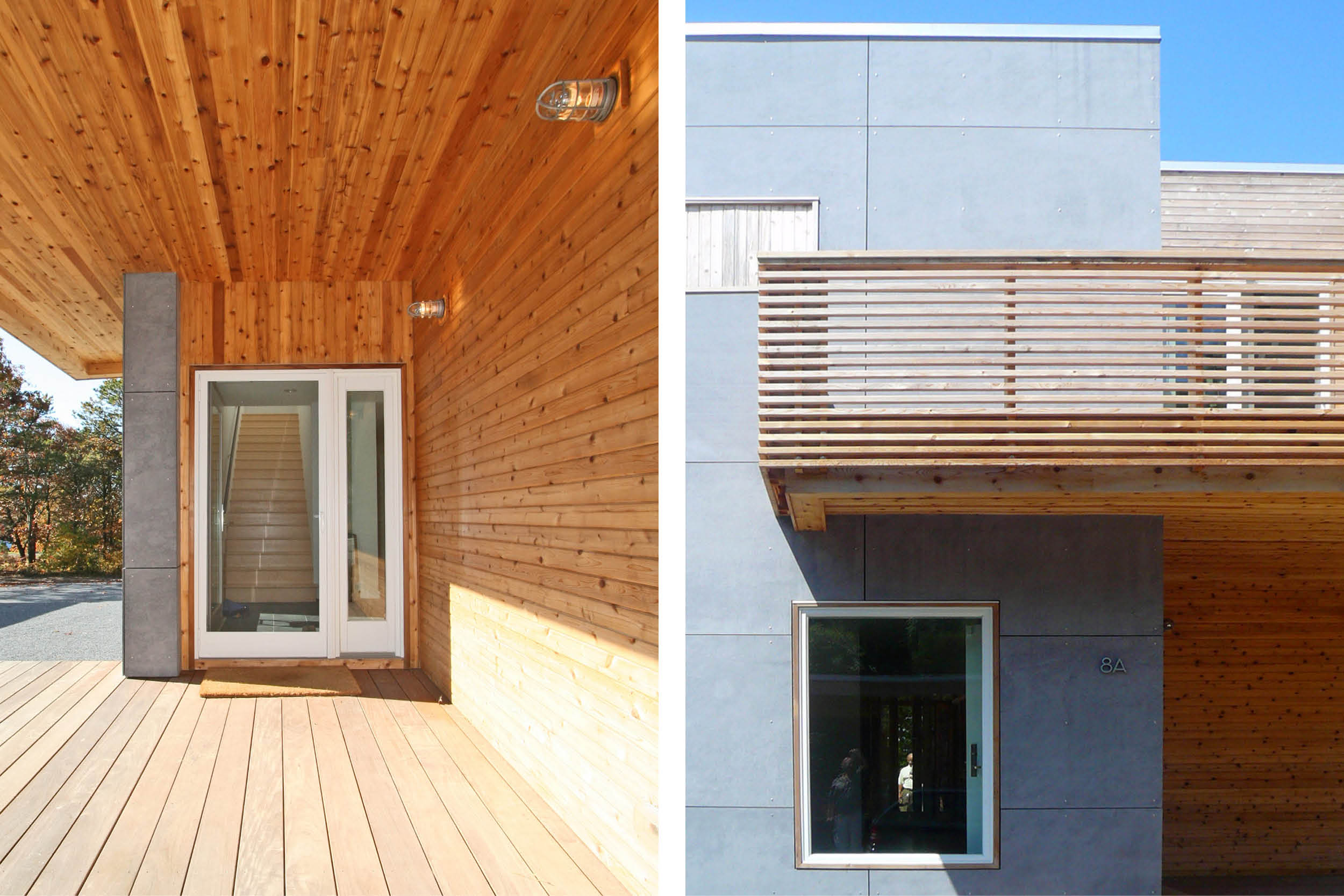 Modern Modular Prefab Peconic Bay House | Shinnecock Hills Hamptons New York | Cedar Cement Board Siding White Windows Deck Cedar Screen Rail | RES4