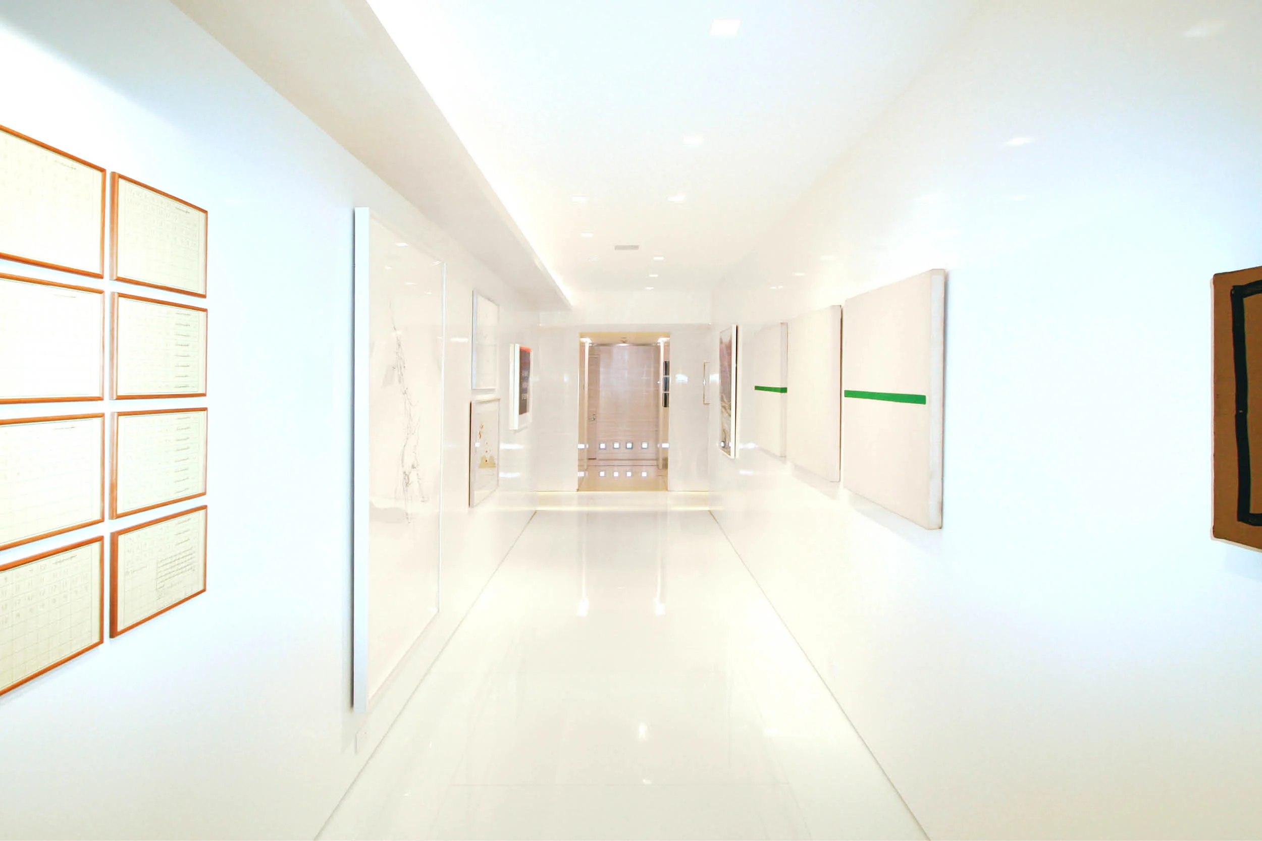 Modern Apartment Renovation | New York City | White Kitchen Concrete Columns Custom Cabinets Island Curtain Wall Windows Metal Chain Curtains | RES4