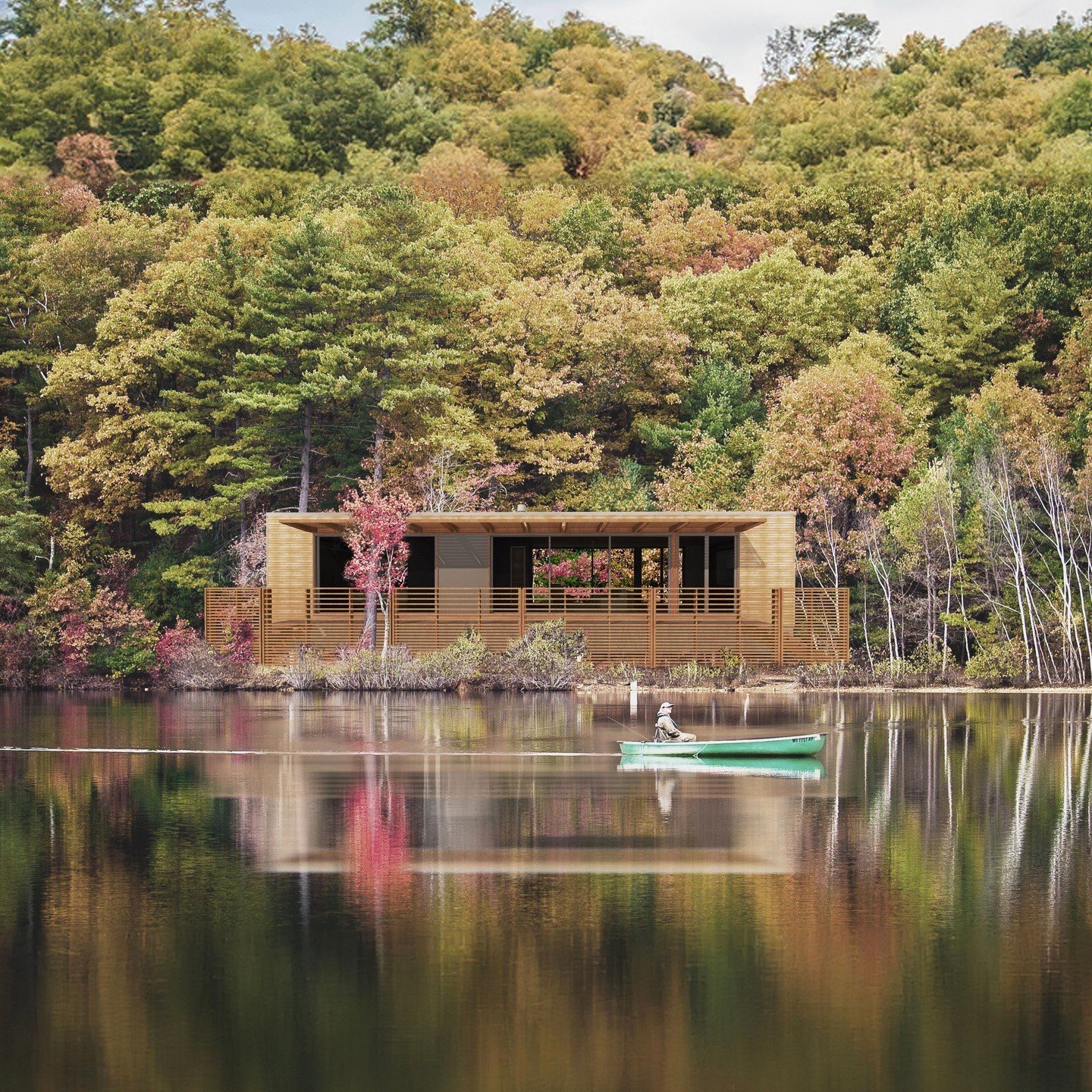 As we watch peak foliage pass, we imagine our MODERN MODULAR Greenbuild Cabin plopped onto the edge of Walden Pond, or in the woods with a campfire.

Henry David Thoreau built a cabin in the woods to escape the distractions of society. He chose to li