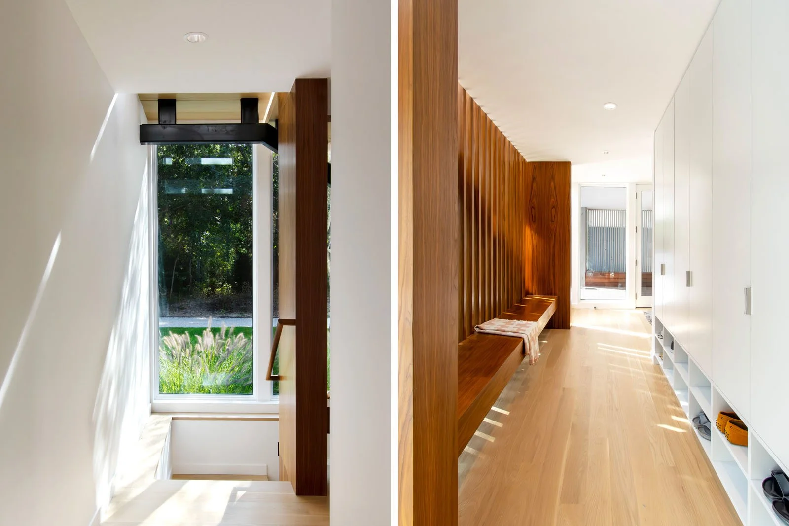 custom-modern-modular-prefab-hamptons-home-ny-architects-summer-house-entry-foyer-stair-design-walnut-slat