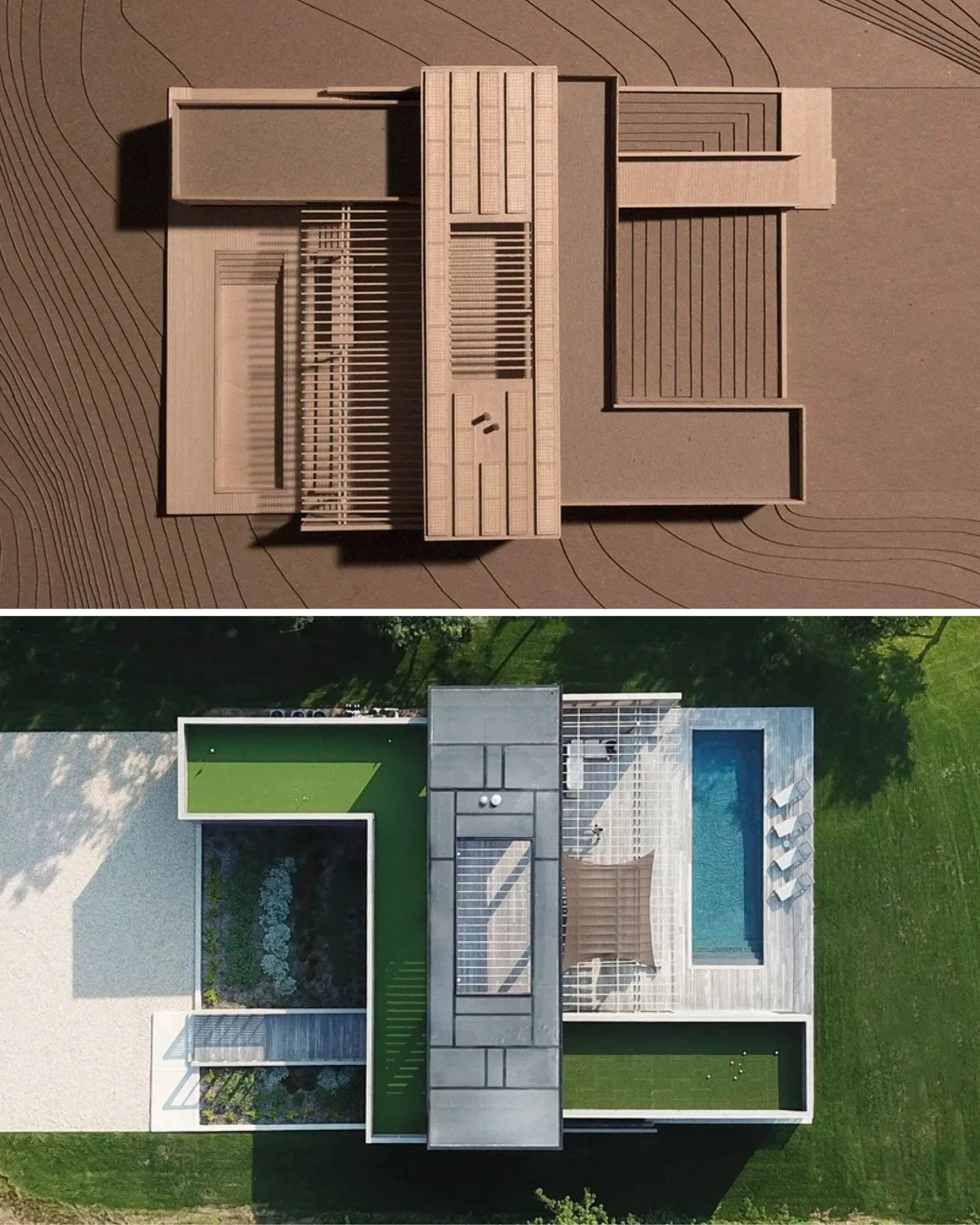 North Fork Bluff House. 
MODERN MODULAR.

Most of our design work happens digitally&mdash;allowing for coordination, iteration, and precision as projects develop.

Physical models are used more selectively. 

Here, a basswood model, built for an exhi