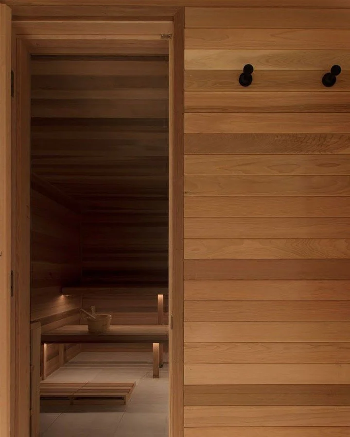 A semi-custom sauna, thoughtfully integrated into the basement of this custom MODERN MODULAR prefab home.

A sauna was high on the owner's wishlist for this Hamptons vacation home. 

Given modular homes require at least a crawlspace, a full basement 