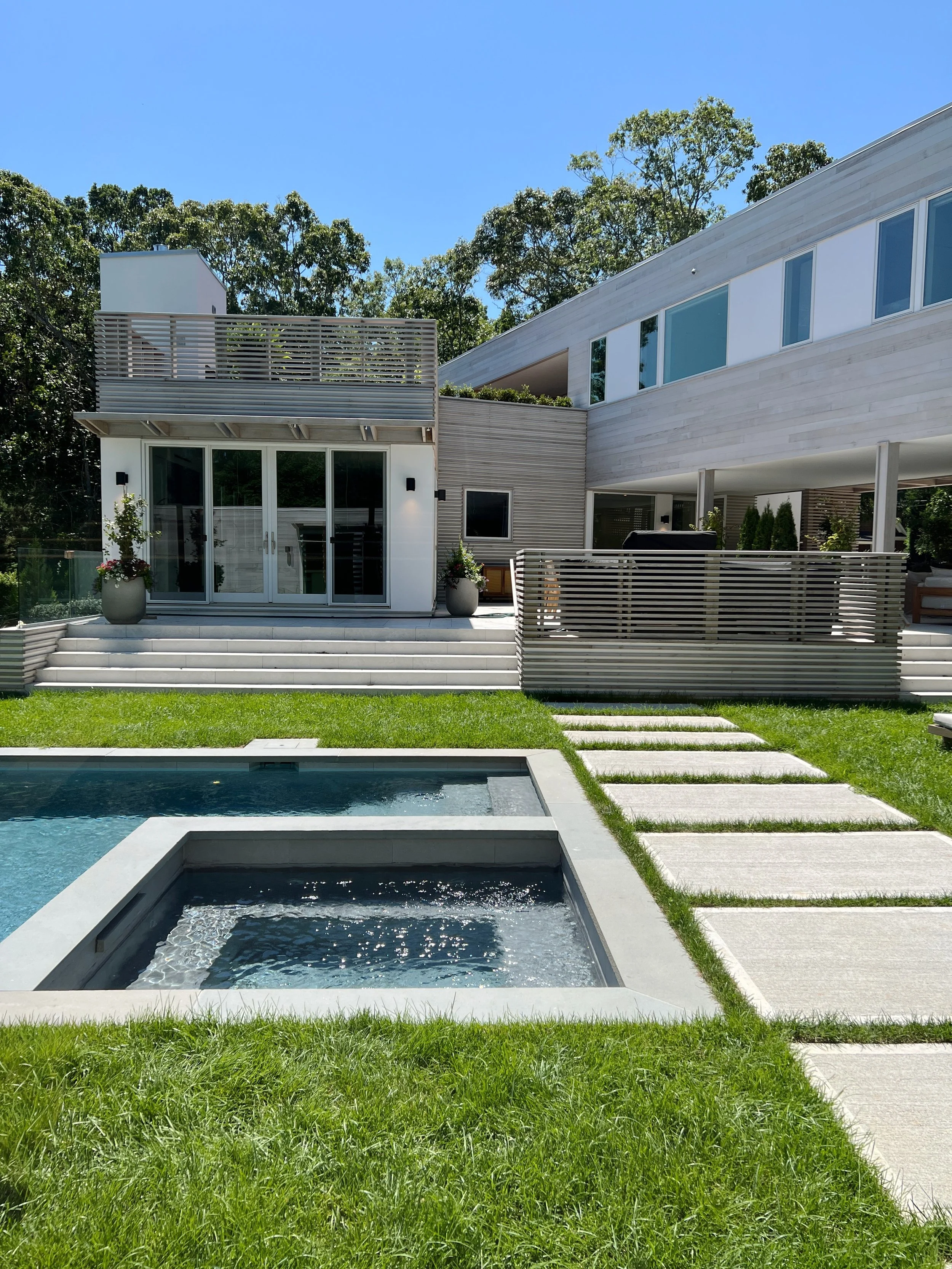 A recent site visit to the Sag Harbor Residence as the project nears completion.

The relationship between the house, pool, and landscape is beginning to come together&mdash;framed by the long horizontal volumes, layered terraces, and carefully consi