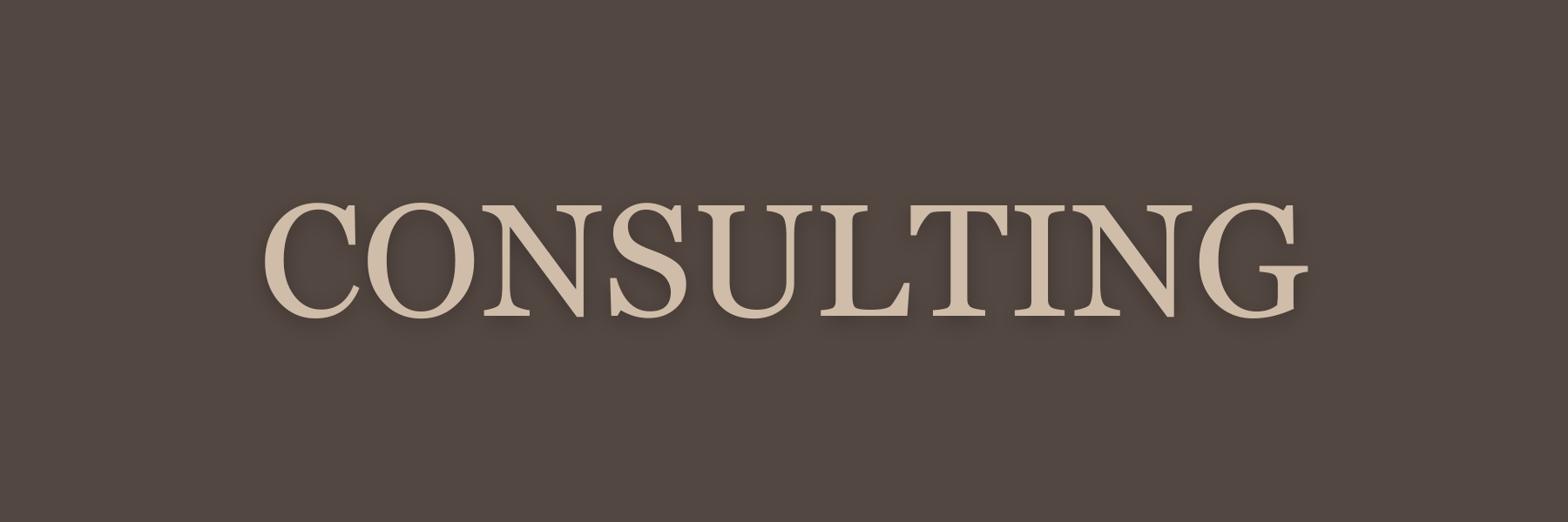 dark brown background with beige text overlayed saying Consulting