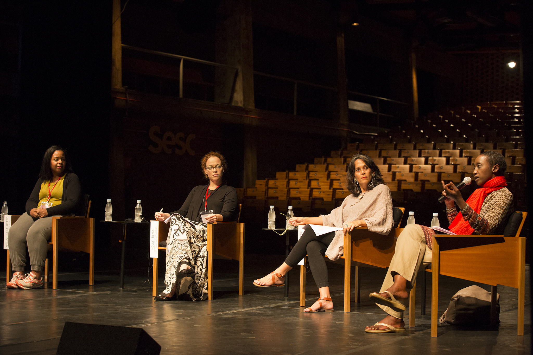Tilting Axis panel (l to r): María Elena (PAMM), Holly Bynoe (ARC Inc.), Annalee Davis (Fresh Milk) and N'Gone Fall (GawLab)
