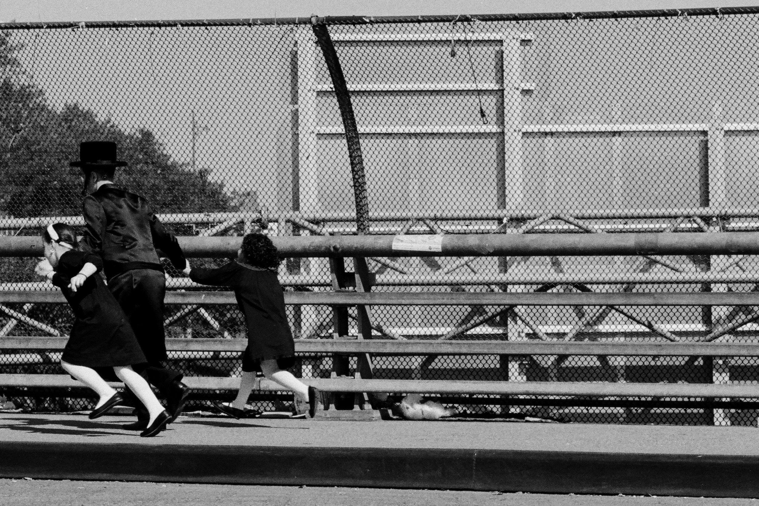 Kids Run Sukkot Williamsburg Canon F1 B&W Film.jpg