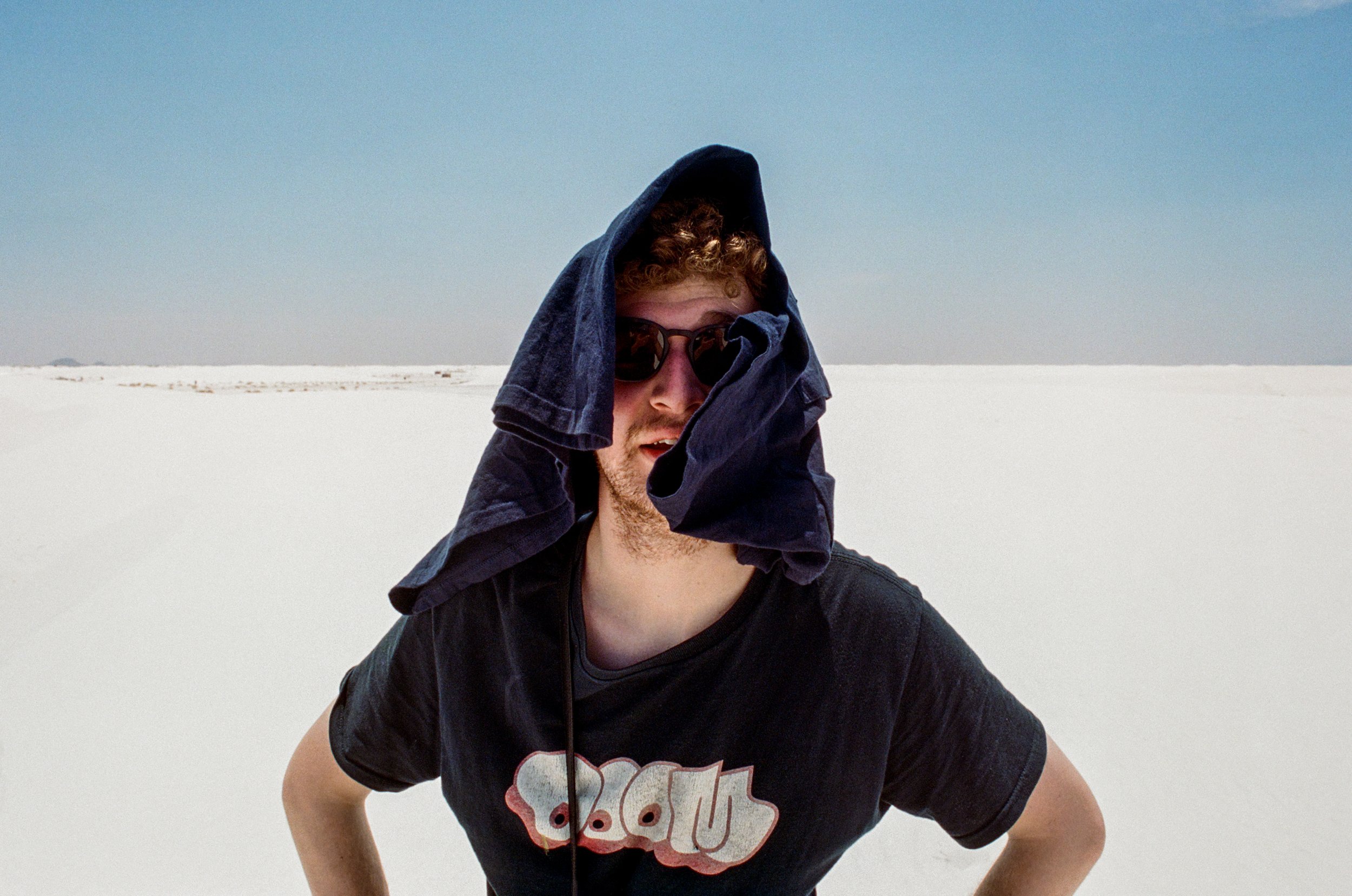 Boaz in White Sands National Park Shirt on Head Color FIlm.jpg