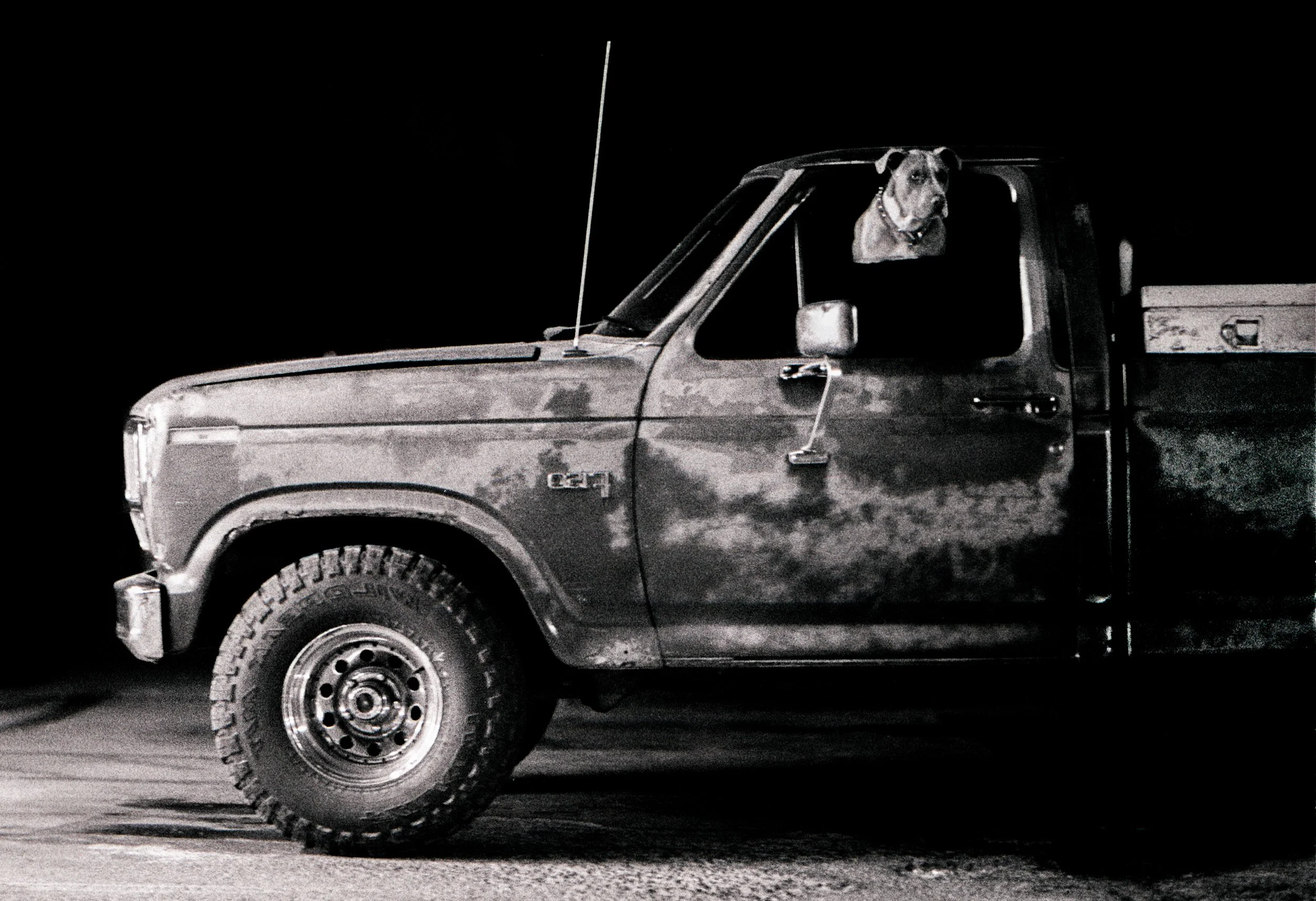 Dog in Truck Window Taos New Mexico Nikon F B&W Film Roll Final.jpg