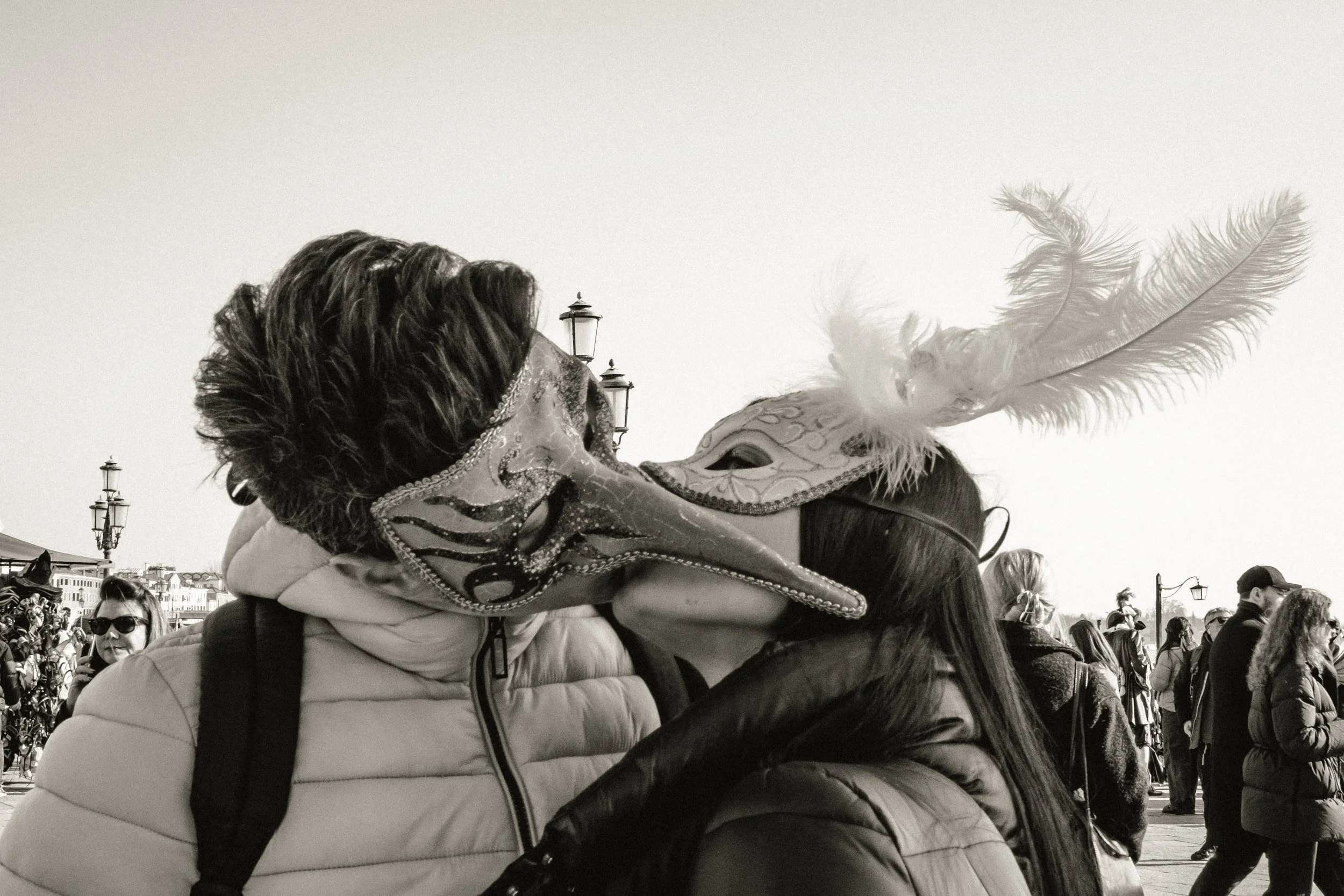 Venice Italy Kiss masquerade mask with feathers Carnival Festival