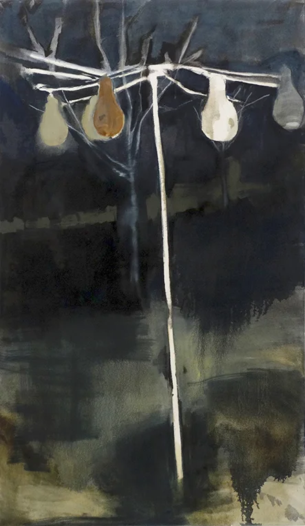 "He was gone by winter," oil and charcoal on clear primed canvas, 5' x 3', 2014