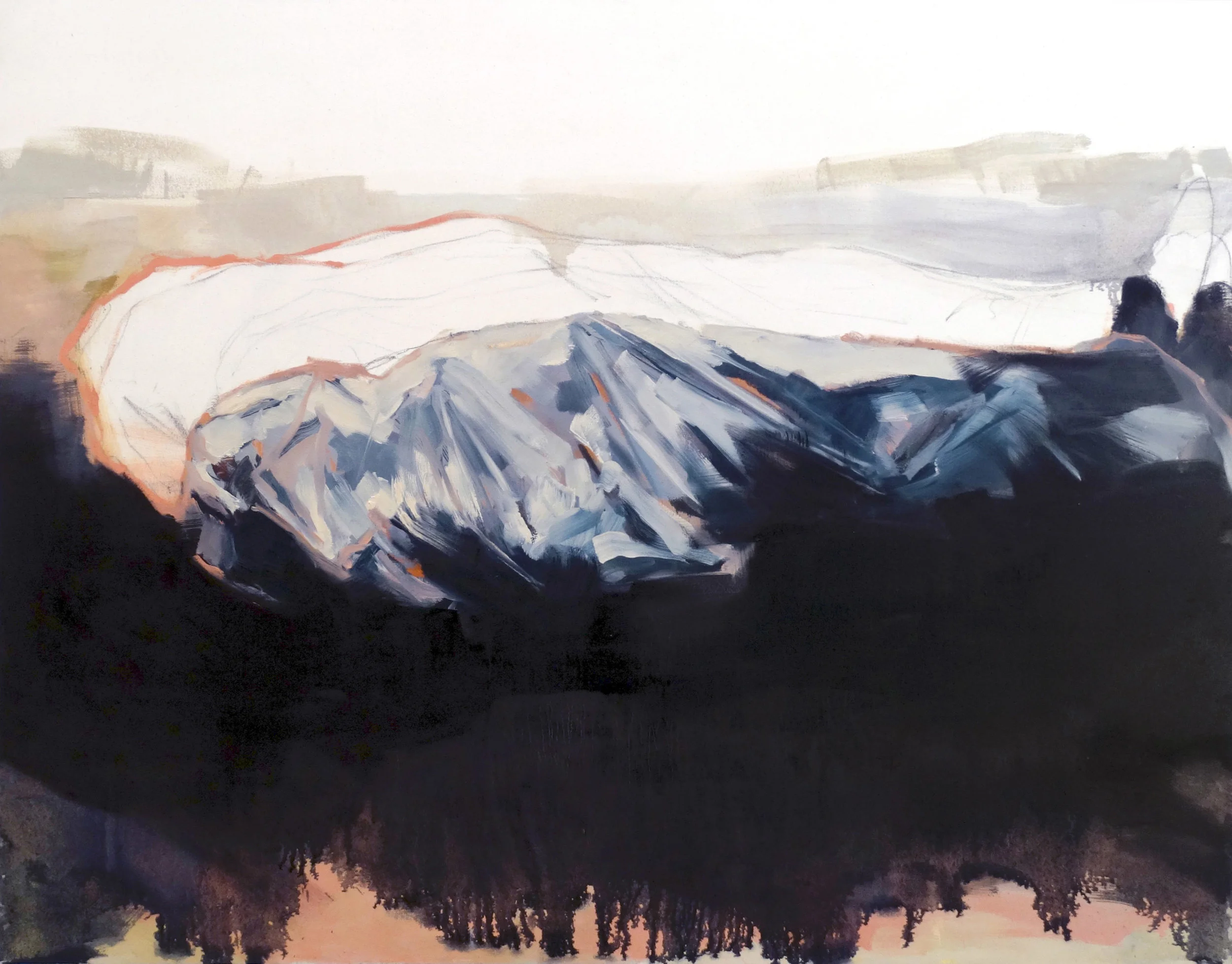 $600 "Sunrise on Fanore Beach" oil and charcoal on stretched canvas 5 ft x 4 ft 2014