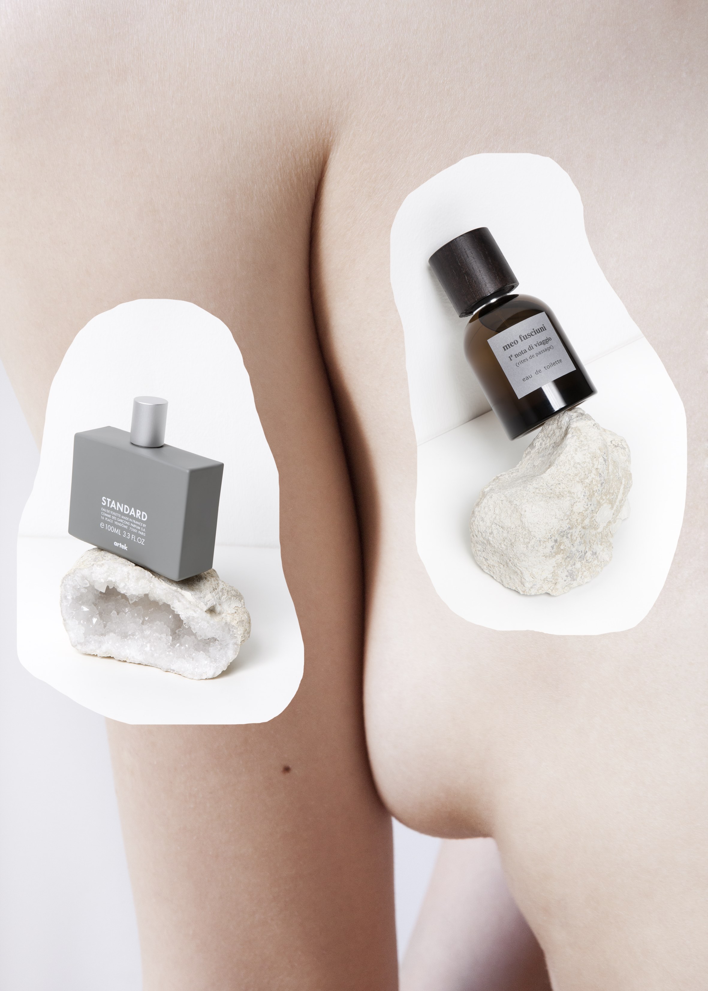 MEO FUSCIUNI 1# NOTA DI VIAGGIO_RITES DE PASSAGE combines Turkish black pepper, Calabrian bergamot and grapefruit, with a sweet heart of ylang-ylang and geranium. ARTEK STANDARD COMME DES GARÇONS incorporates modernist white wood with notes of rusted metal.