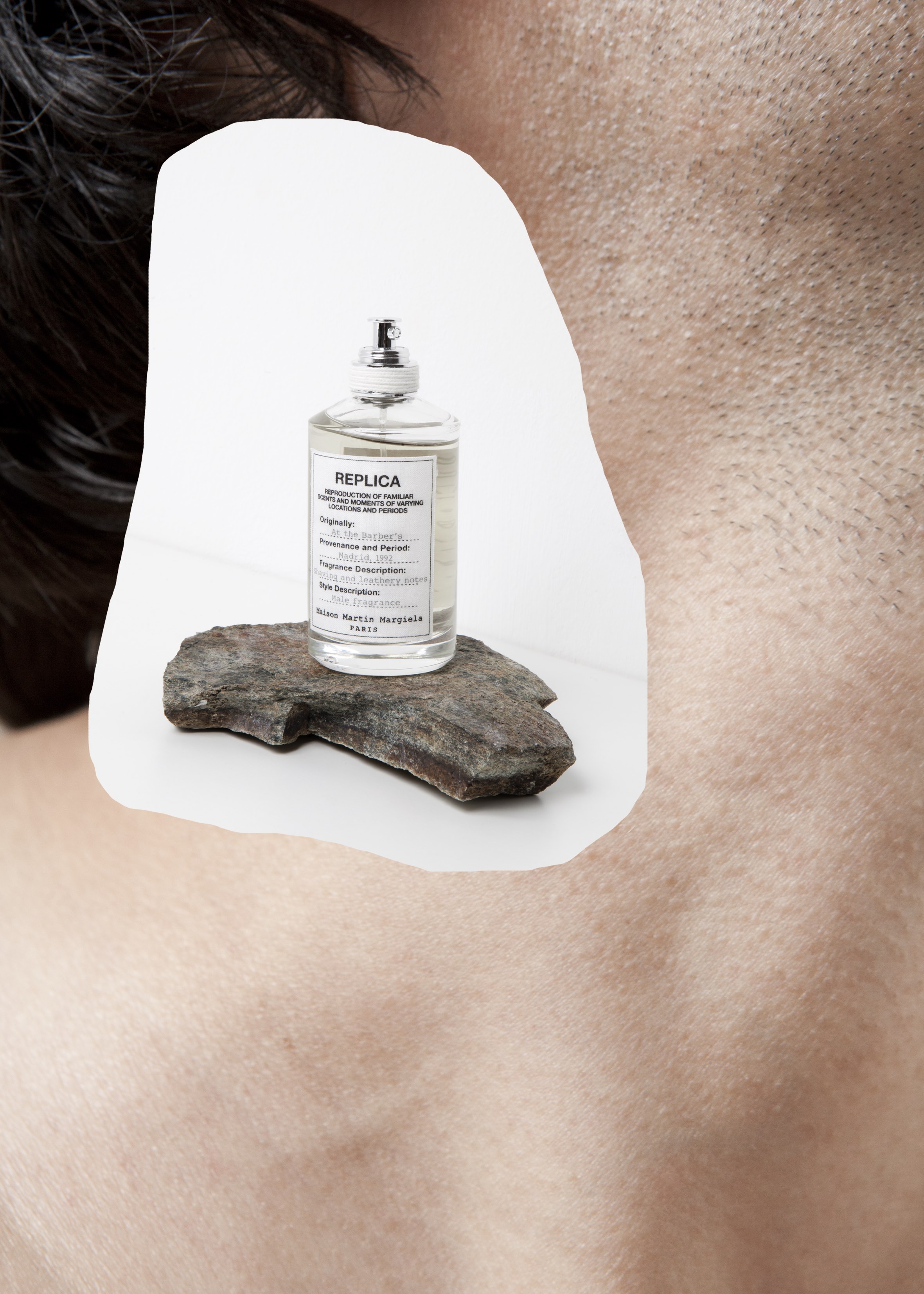 MAISON MARTIN MARGIELA AT THE BARBER’S evokes a vintage masculine ritual in the atmosphere of a barbershop.