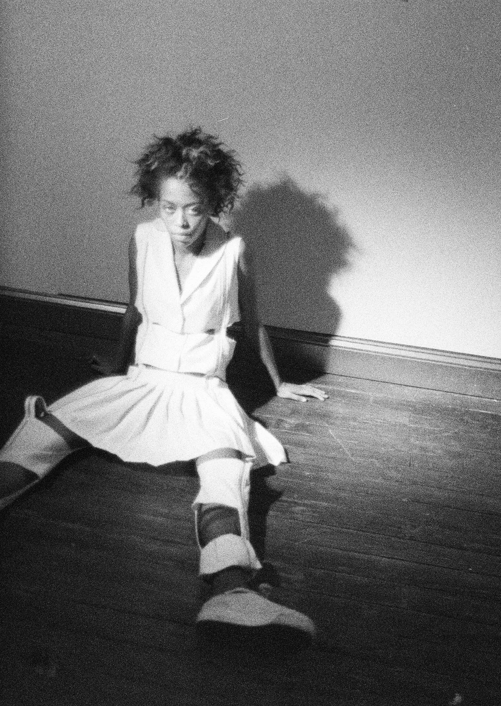 Pleated cut out blouse and white denim cut out trousers HOOD BY AIR .