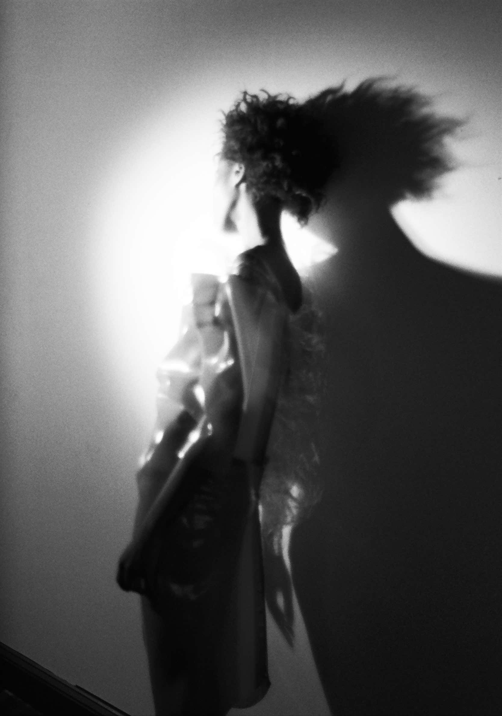 Latex ruffled top and draped pencil skirt TABLEAUX VIVANTS .