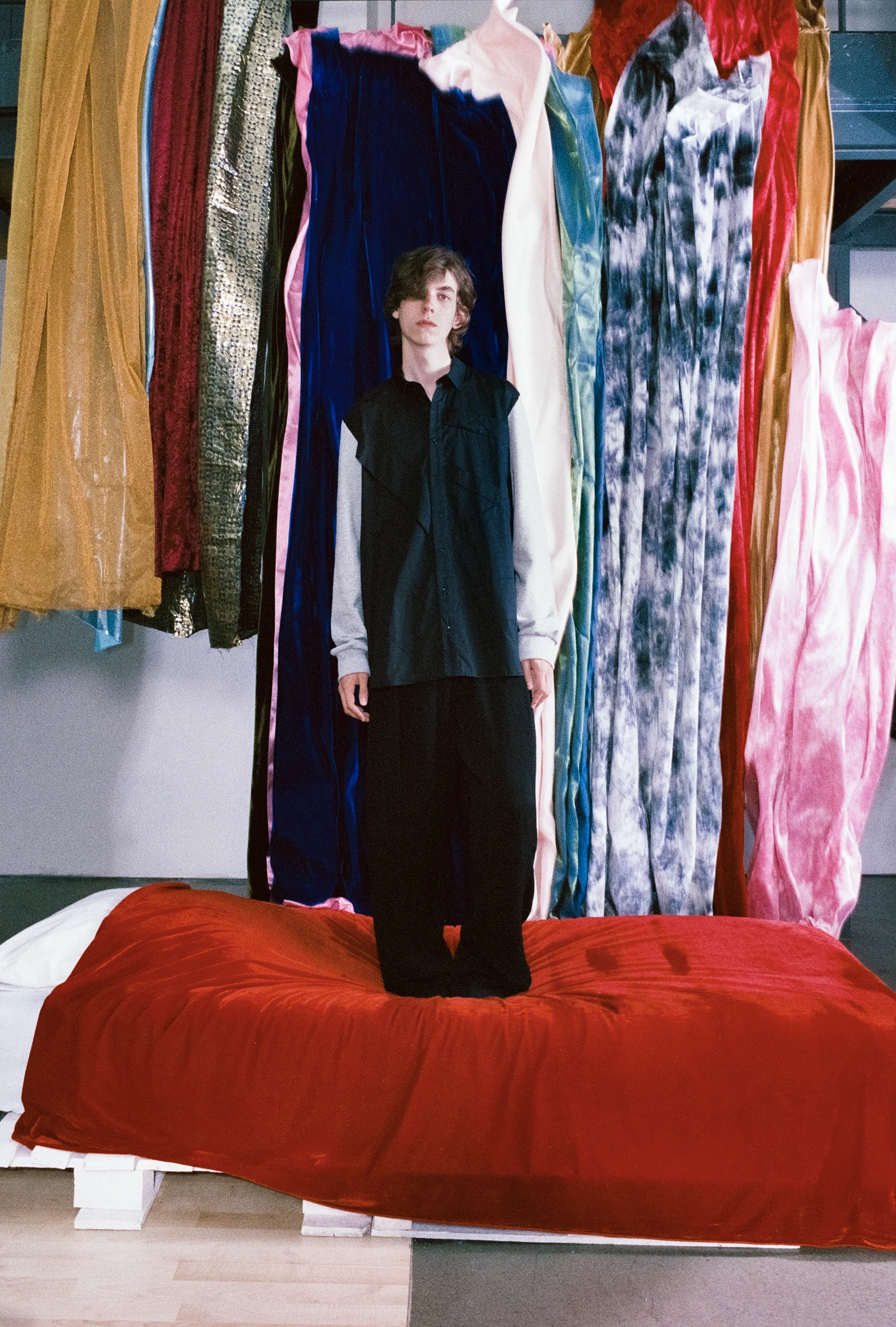 Poplin contrasted sleeve shirt and wide leg trousers 