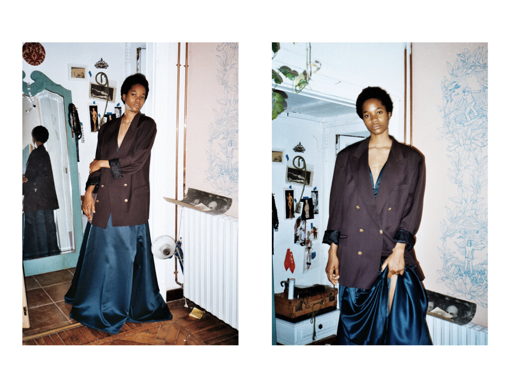  Silk long gown Atelier Emé, double breast wool blazer Valentino.  