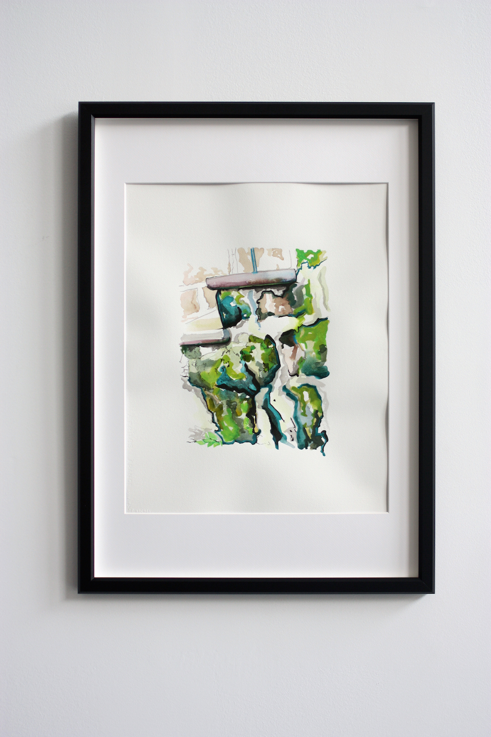 Steps , 2015, Sumi ink, mineral pigment on paper, 16x20"