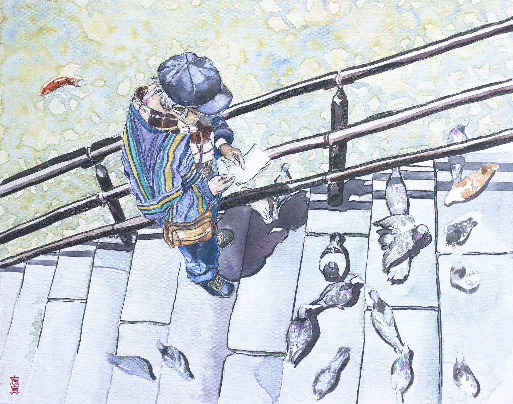 How Does He Do It, sumi ink and watercolor on canvas, $1000