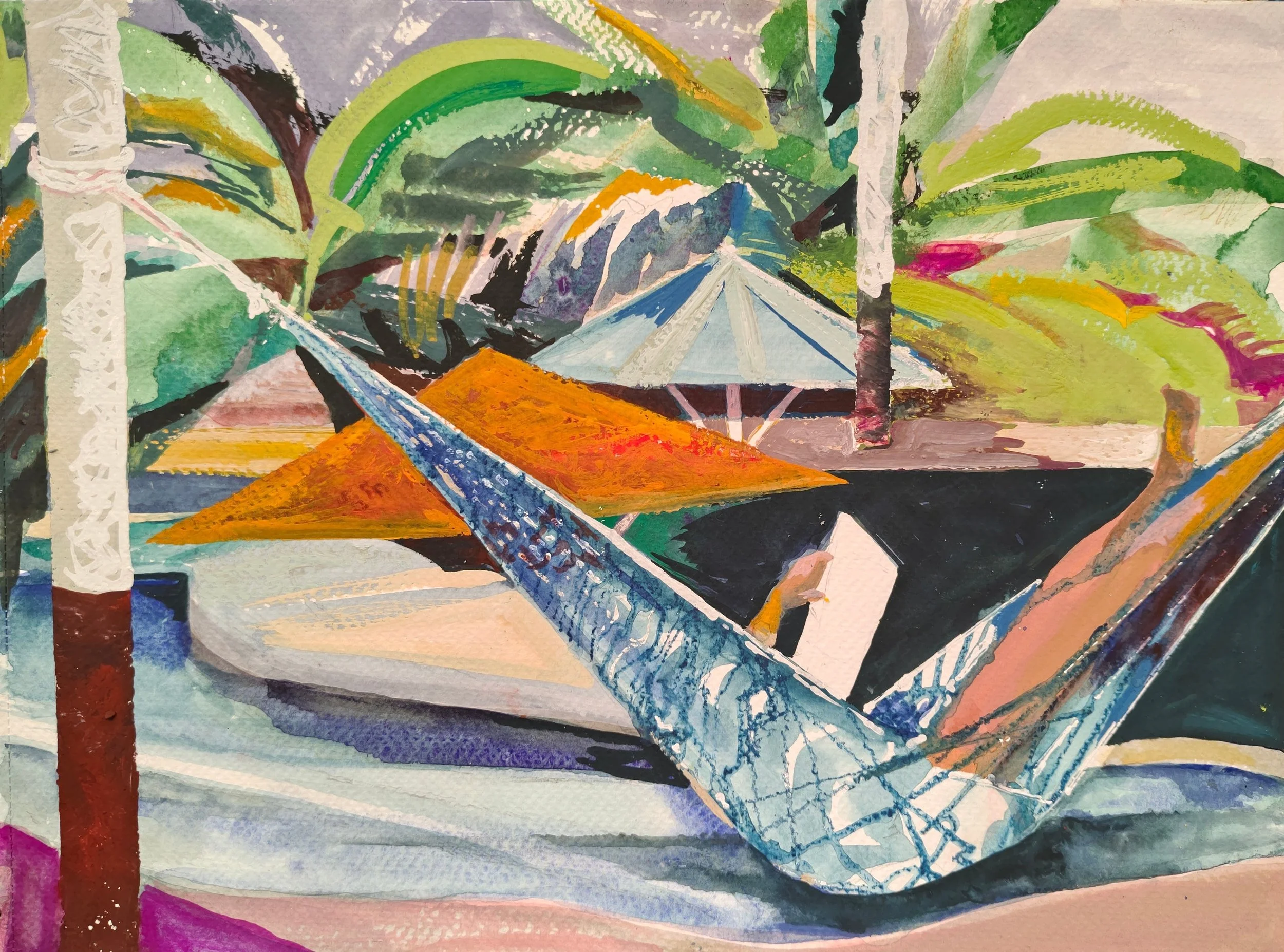 Beth Reading in The Hammock 2025 Gouache.jpg
