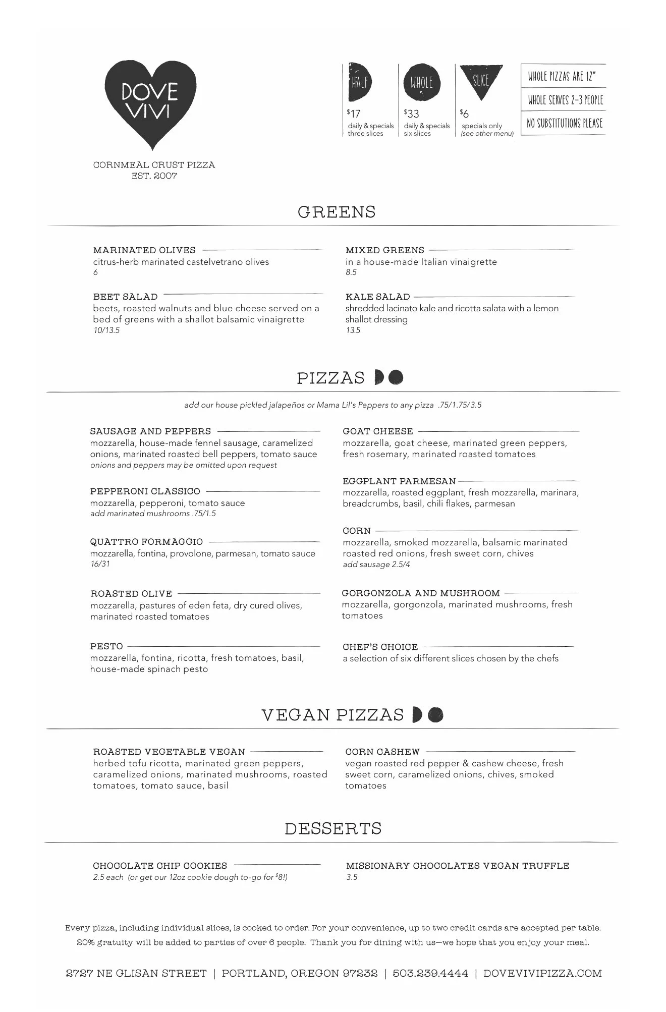 Menu — Dove Vivi