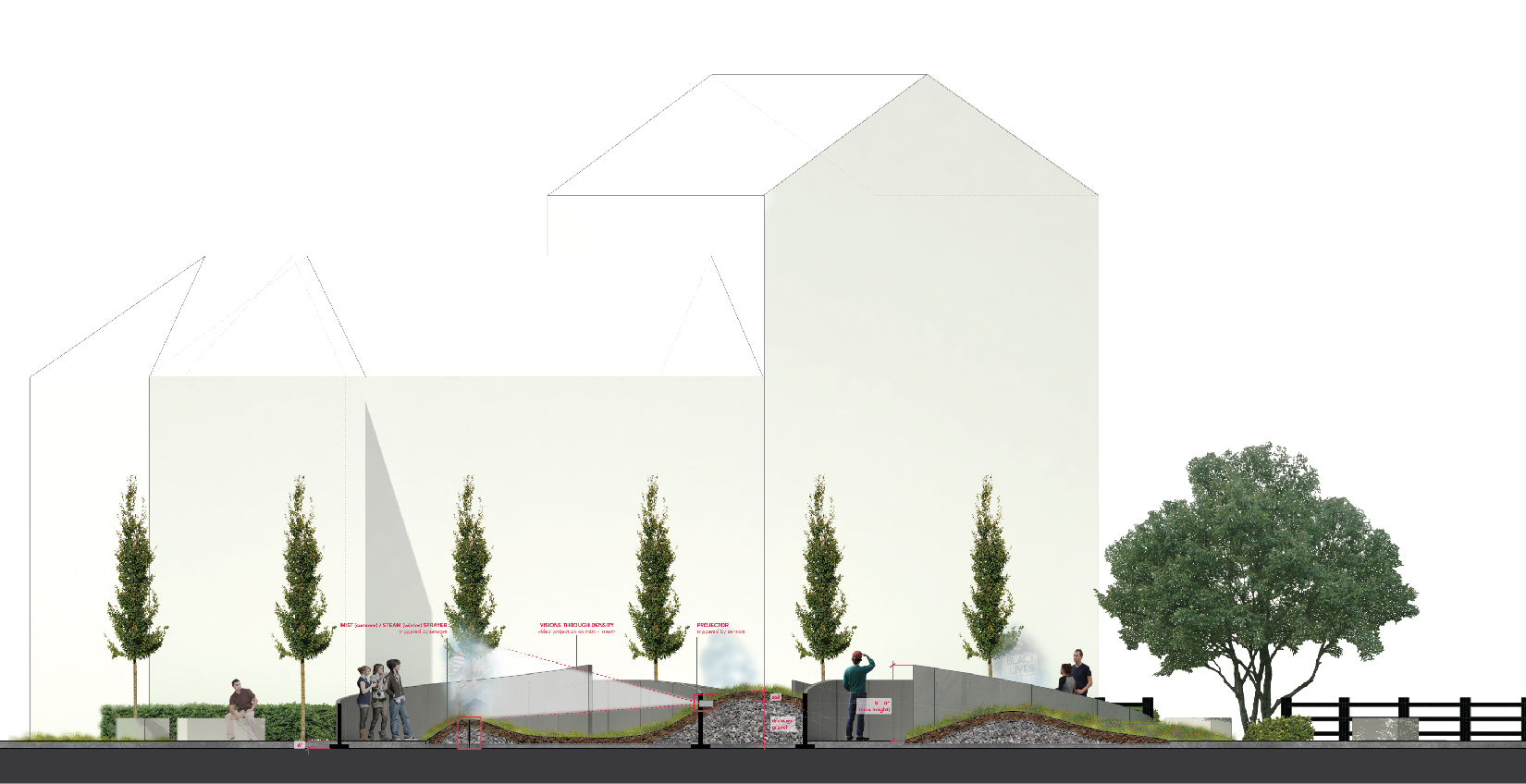 Cross Sectional Rendering showing the different elements of the proposed design