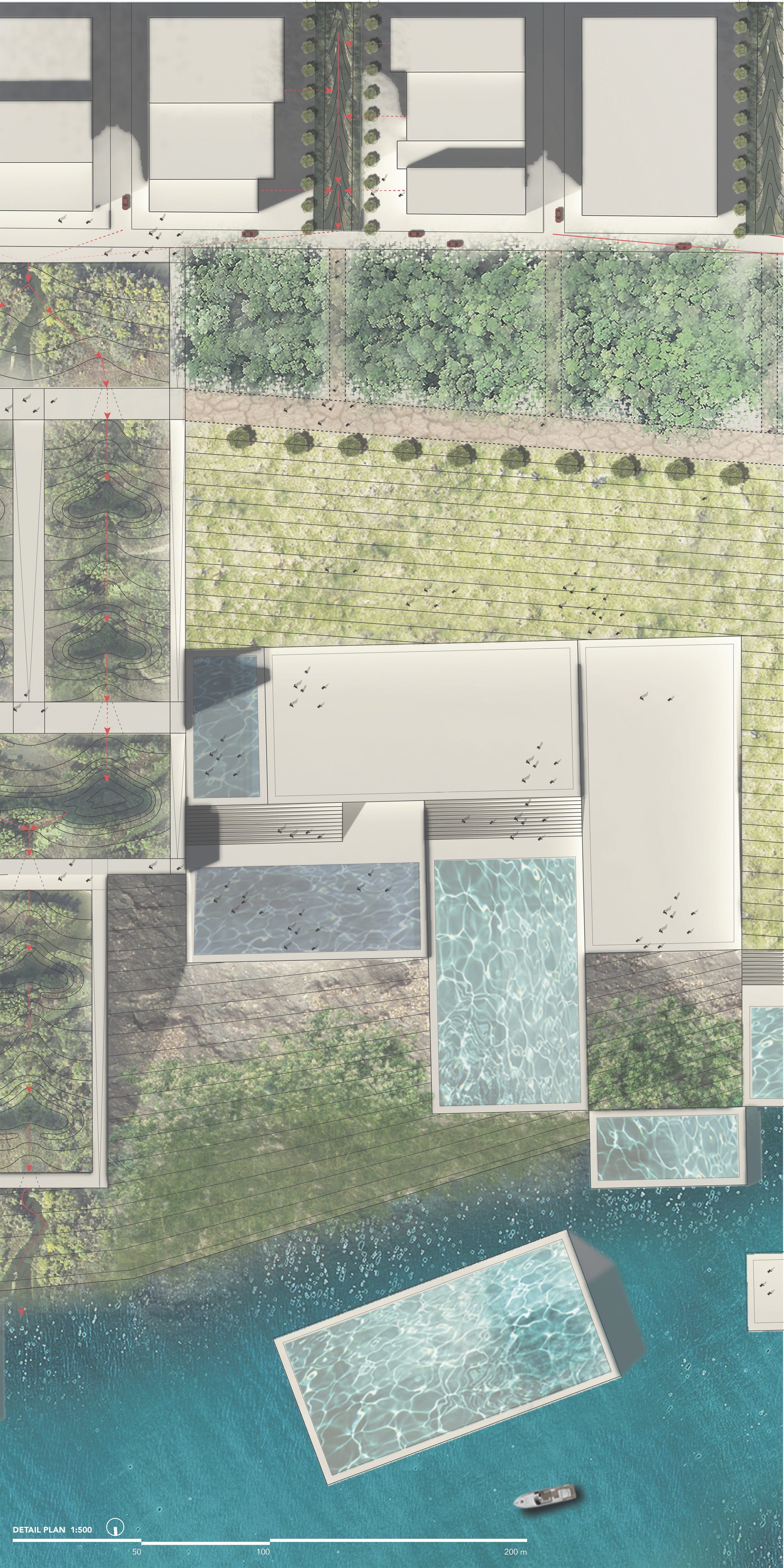 Detail plan showing the modular water programs that can be reconfigured based on specific needs, depending on the season