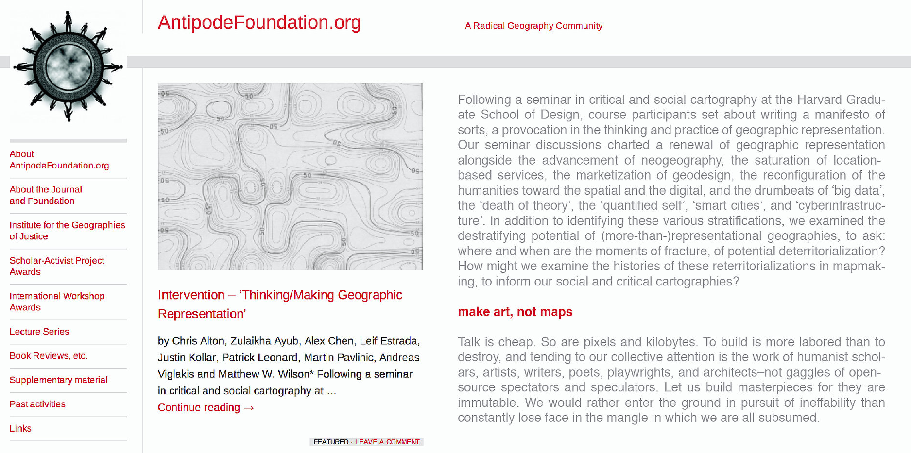 Intervention – ‘Thinking/Making Geographic Representation’ (Antipode Foundation)