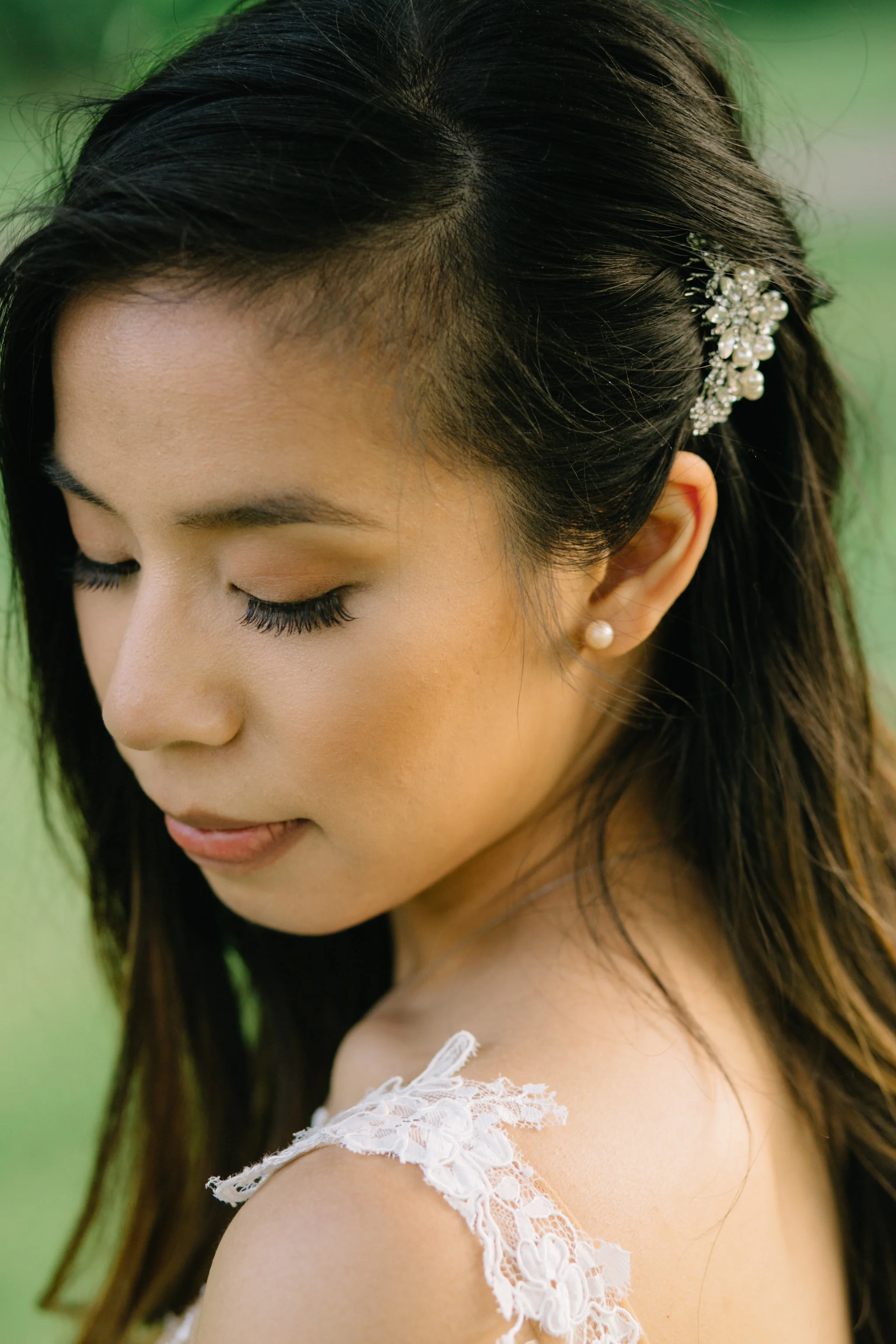 bridal portrait, hair broach, Whims and Joy Minneapolis photographer :: Sixpence Events & Planning Minnesota wedding planner :: Nicollet Island Pavilion.jpg