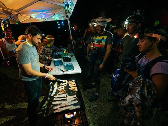 Nighttime at the North Forty is a catch 22 - you got energy, crowds, the Kevin Bacon Bacon Station, Smores, aid stations, campfires, music, glow sticks, and countless other things happening all night long to keep you awake. But that draws a crowd and