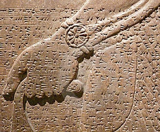 Cuneiform: wedge-shaped marks made with a stylus in soft clay.