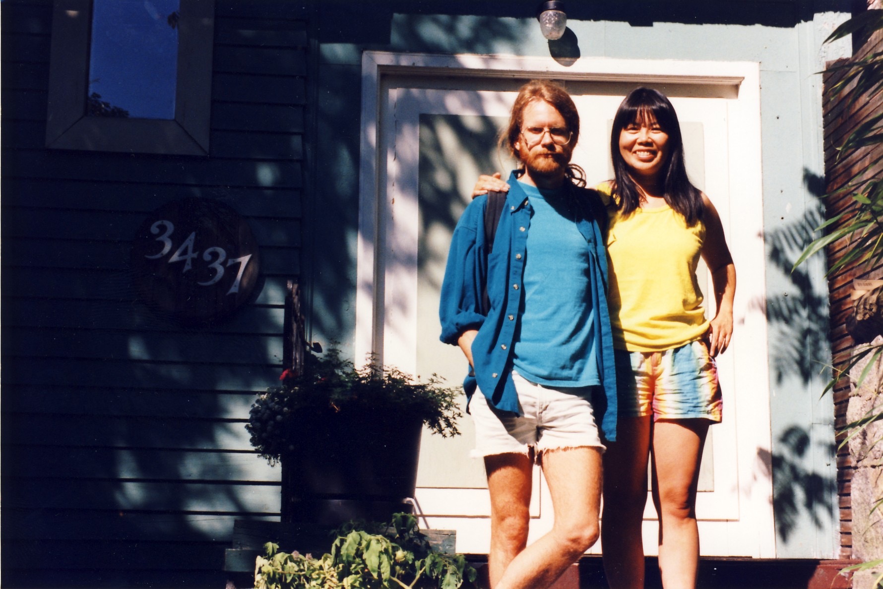 In the 90s we lived in Kitsilano while I did a Ph.D. at UBC. We had alot of parties. Eight years later I got my degree — and turned my thesis into a book, Stranger Gods: Salman Rushdie's Other Worlds (McGill-Queen's, 2001). Here we are in front of the house we shared with Rob and Jackie.