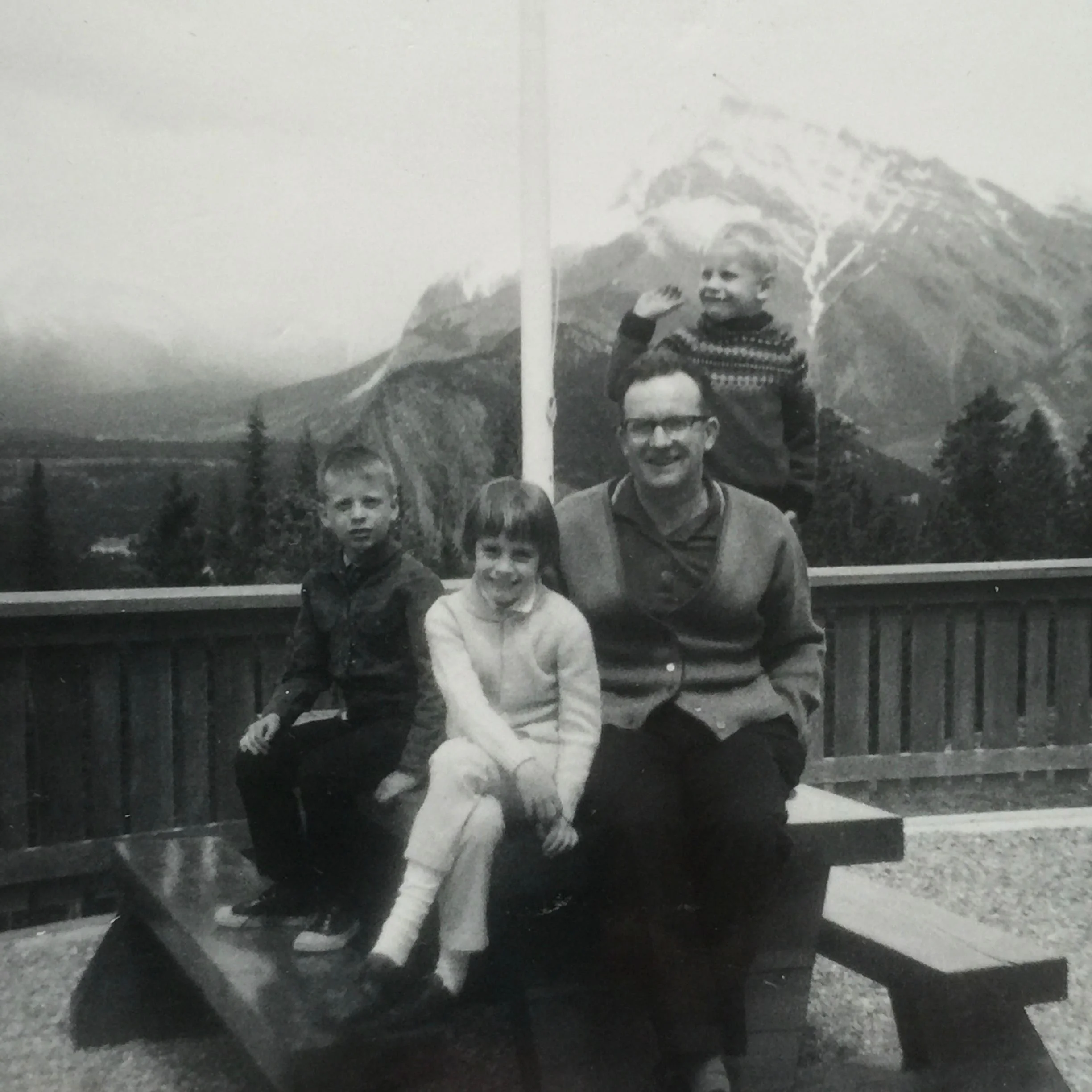 One of our many forays into the Rockies. I'm waving to the birds.