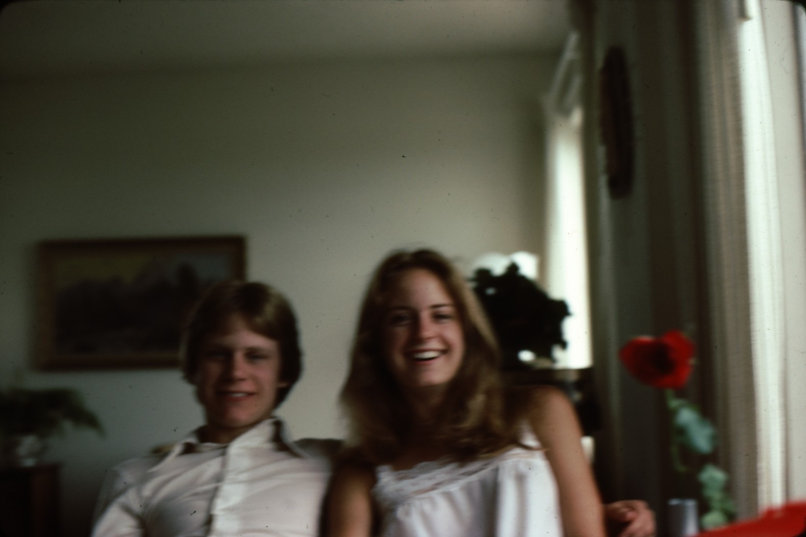 With Brenda at my grandma's apartment in Edmonton, c.1980. Brenda was doing her B.F.A. there; I often came up for badminton tournaments.