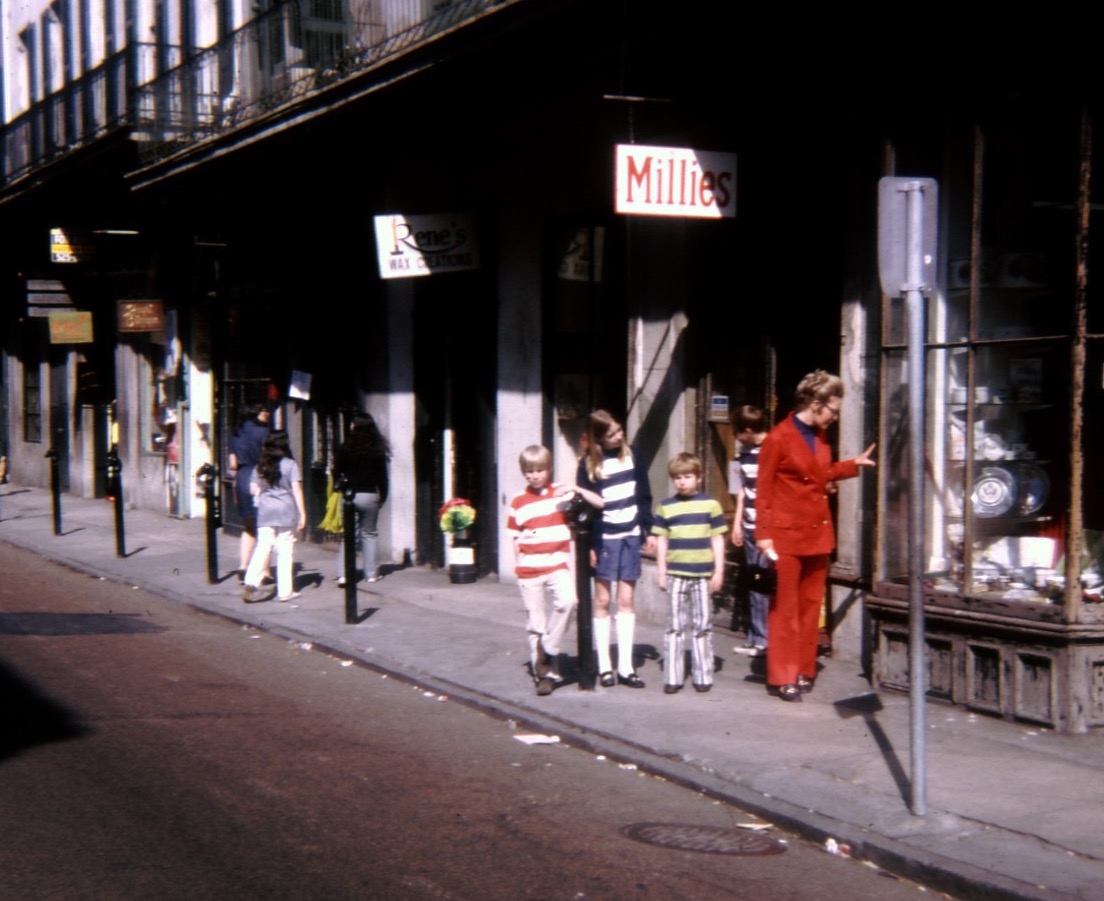 The French Quarter in New Orleans, 1971. I think my parents dressed us like that so they wouldn't lose us. I'm Waldo.