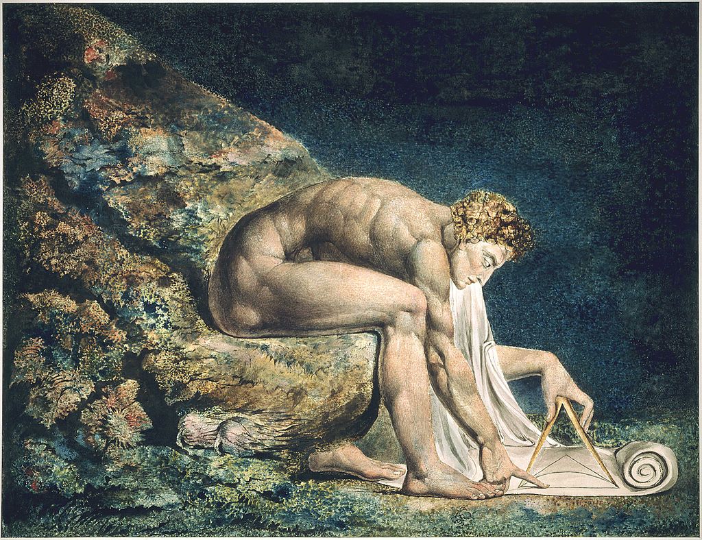 Blake's Newton. Monotype, 1805; Blake's Angel of the Revelation (Book of Revelation, Chapter 10). W atercolour, c.1805.