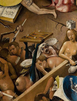 (Hieronymus Bosch, two details from the damnation panel, The Garden of Earthly Delights , c. 1500)