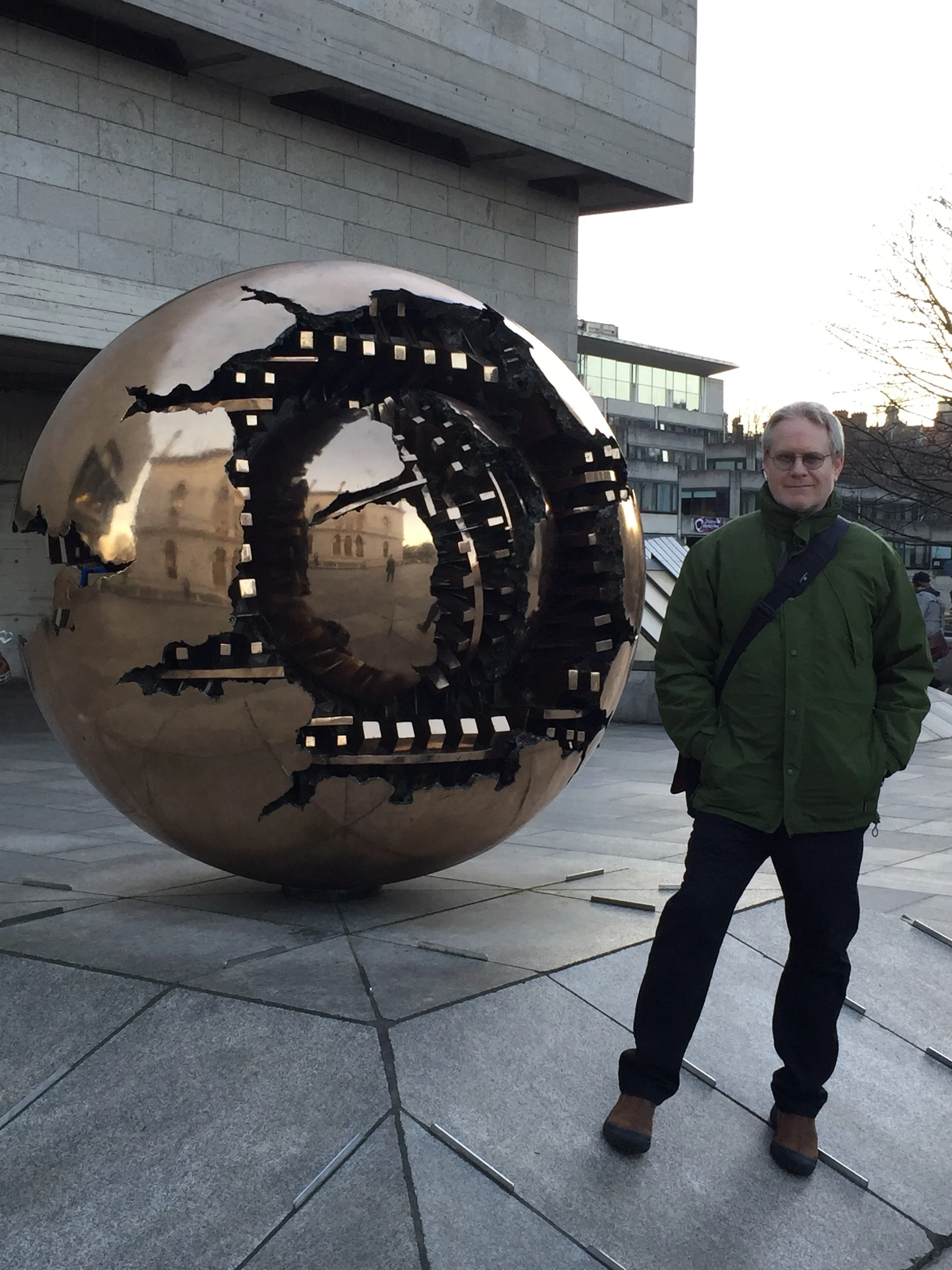 Trinity College, next to Pomodoro's sculpture, Sphere Within Sphere