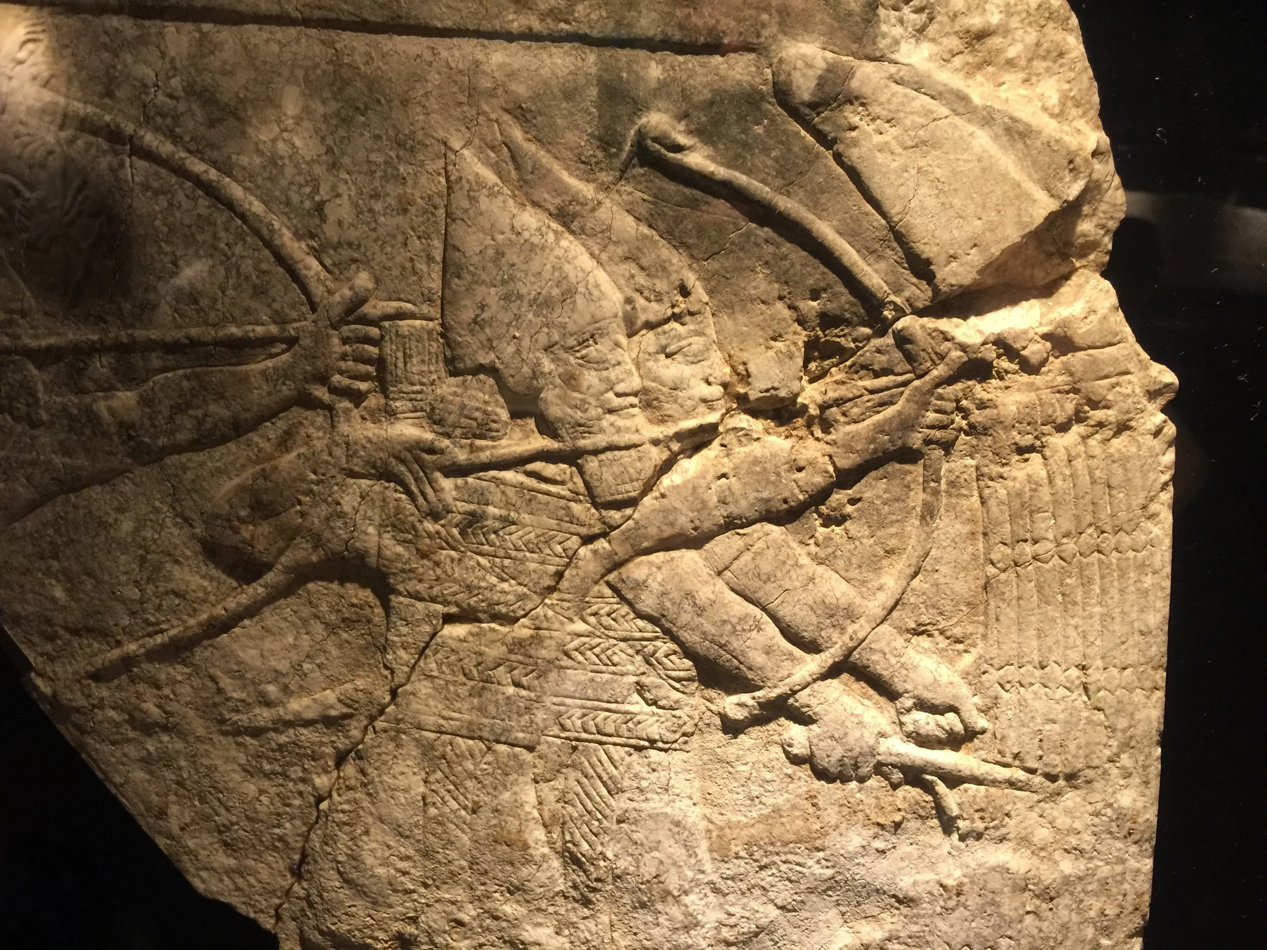 Assyrian archers in battle protected by a reed shield, Nineveh, c. early 7th C. BC.
